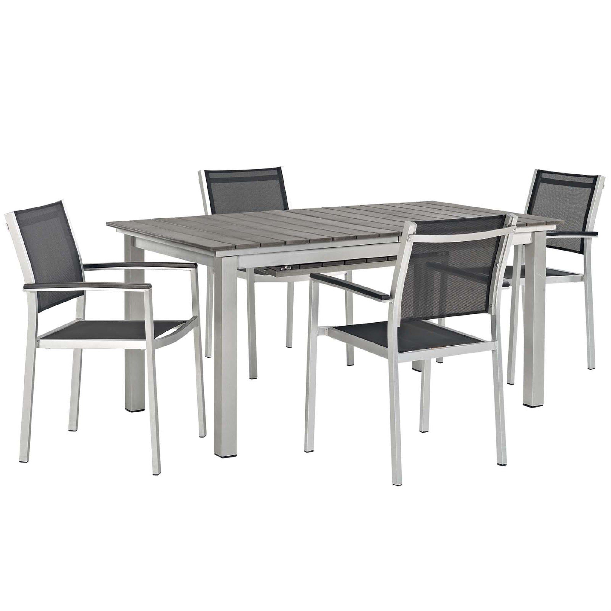 Shore Outdoor Dining Set - Durable Aluminum Frame, Stylish Design, 4 Armchairs, Extension Table, Perfect For Casual Gatherings