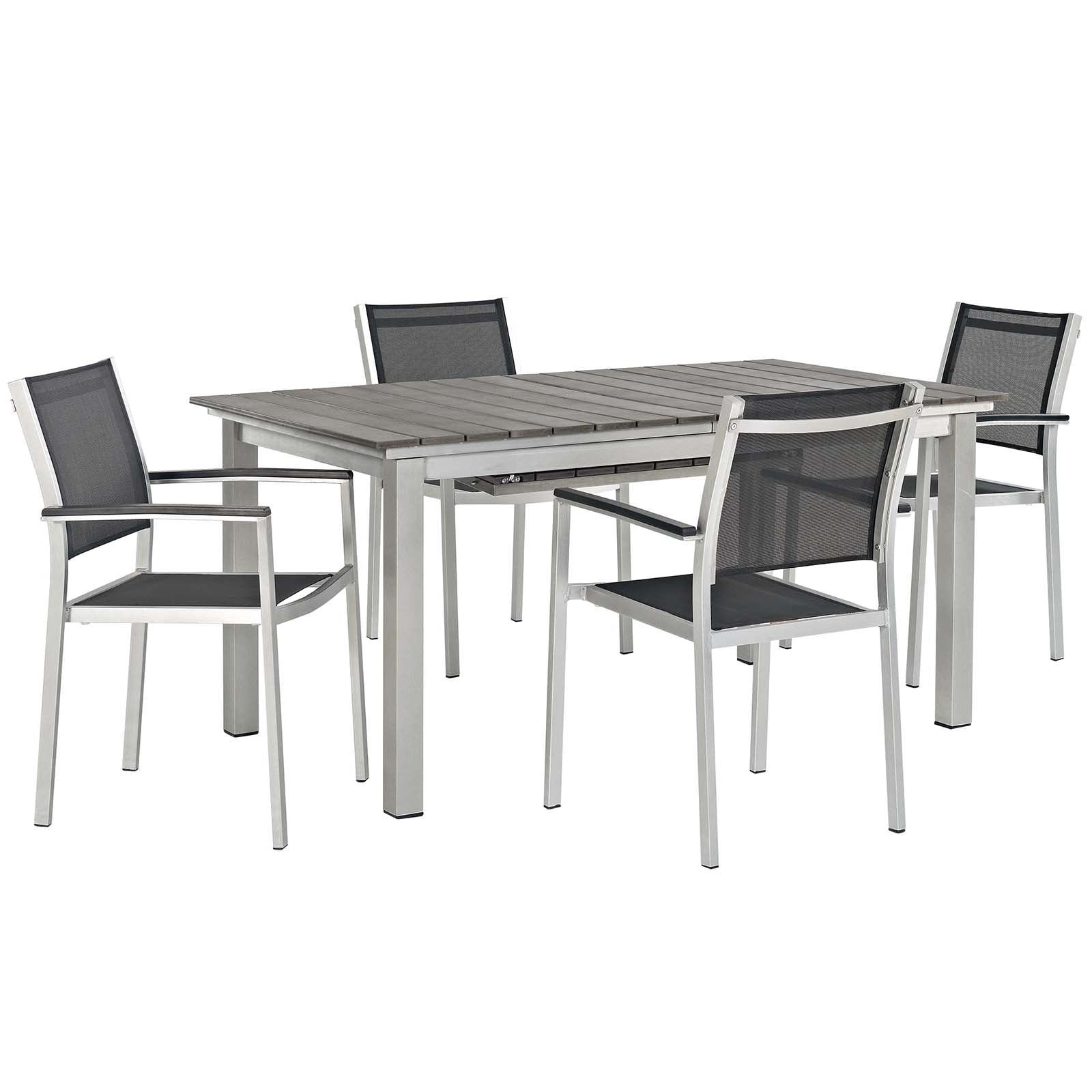 Shore 5 Piece Outdoor Patio Aluminum Outdoor Dining Set - Silver Black