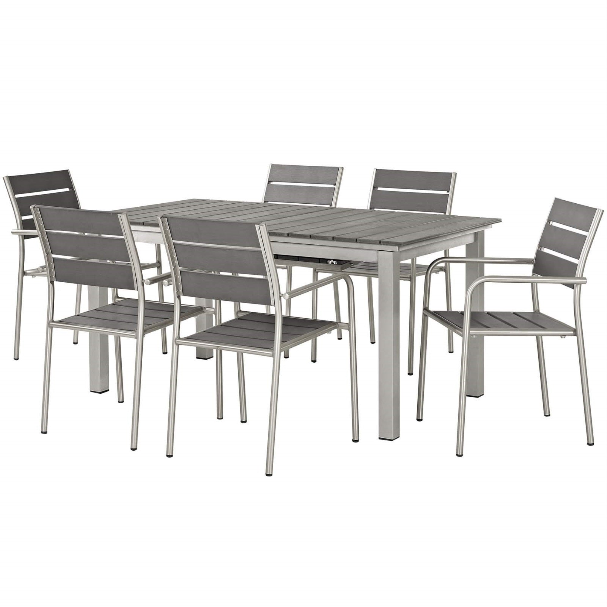 Casafoyer Shore 7-Piece Aluminum Outdoor Patio Furniture Dining Set With Extendable 62 To 94 Inch Dining Table And Six Dining Arm Chairs In Silver Gray