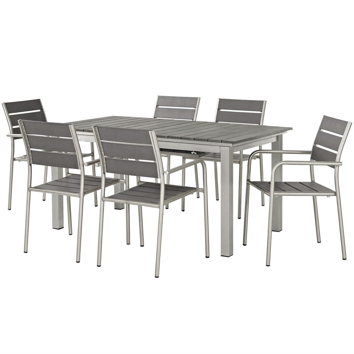 Casafoyer Shore 7-Piece Aluminum Outdoor Patio Furniture Dining Set With Extendable 62 To 94 Inch Dining Table And Six Dining Arm Chairs In Silver Gray