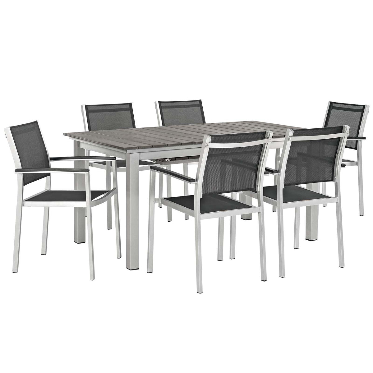 Shore 7 Piece Outdoor Patio Aluminum Outdoor Dining Set - Silver Black