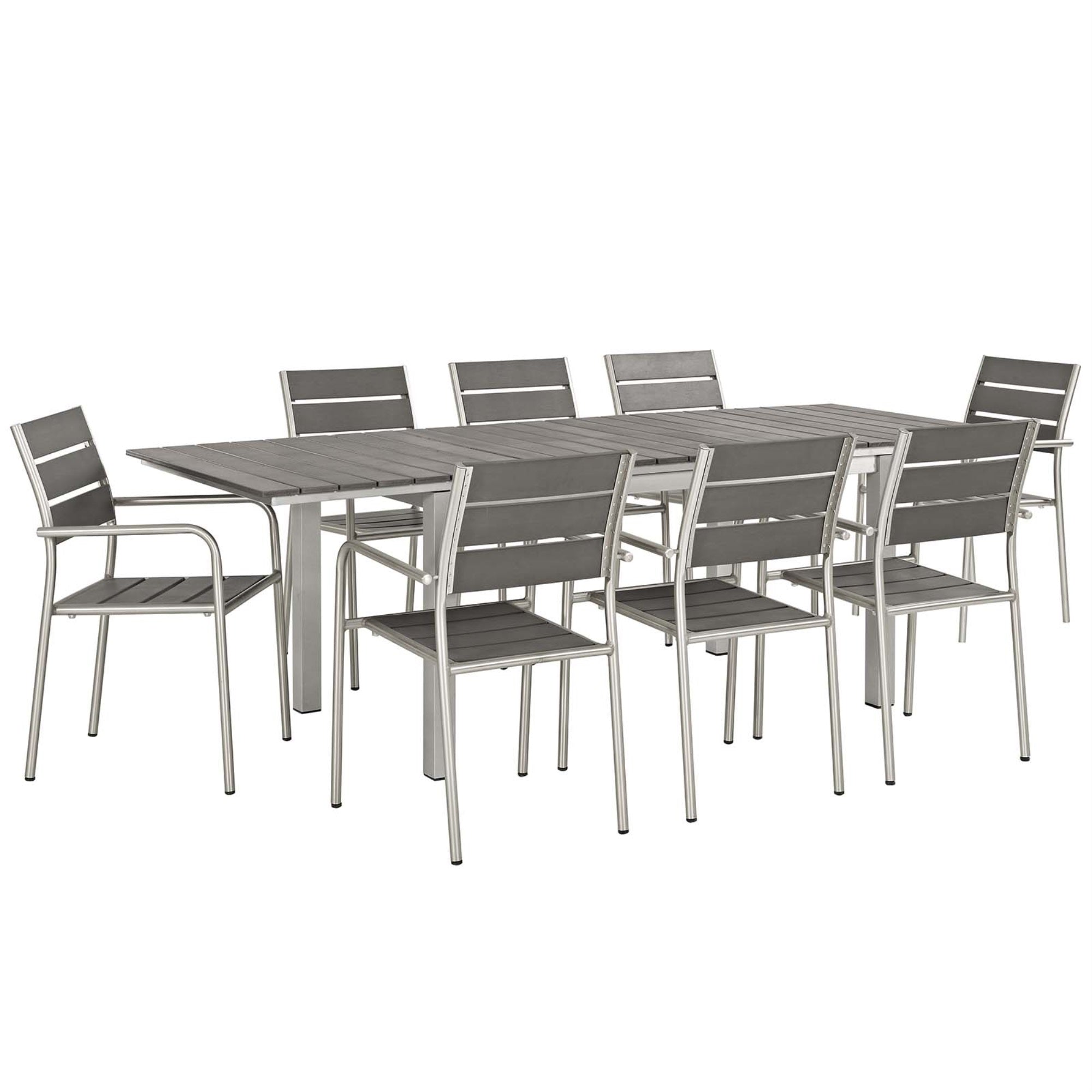 Shore Outdoor Aluminum Dining Set - Stylish And Durable 9 Piece Patio Furniture With Extension Table And Armchairs