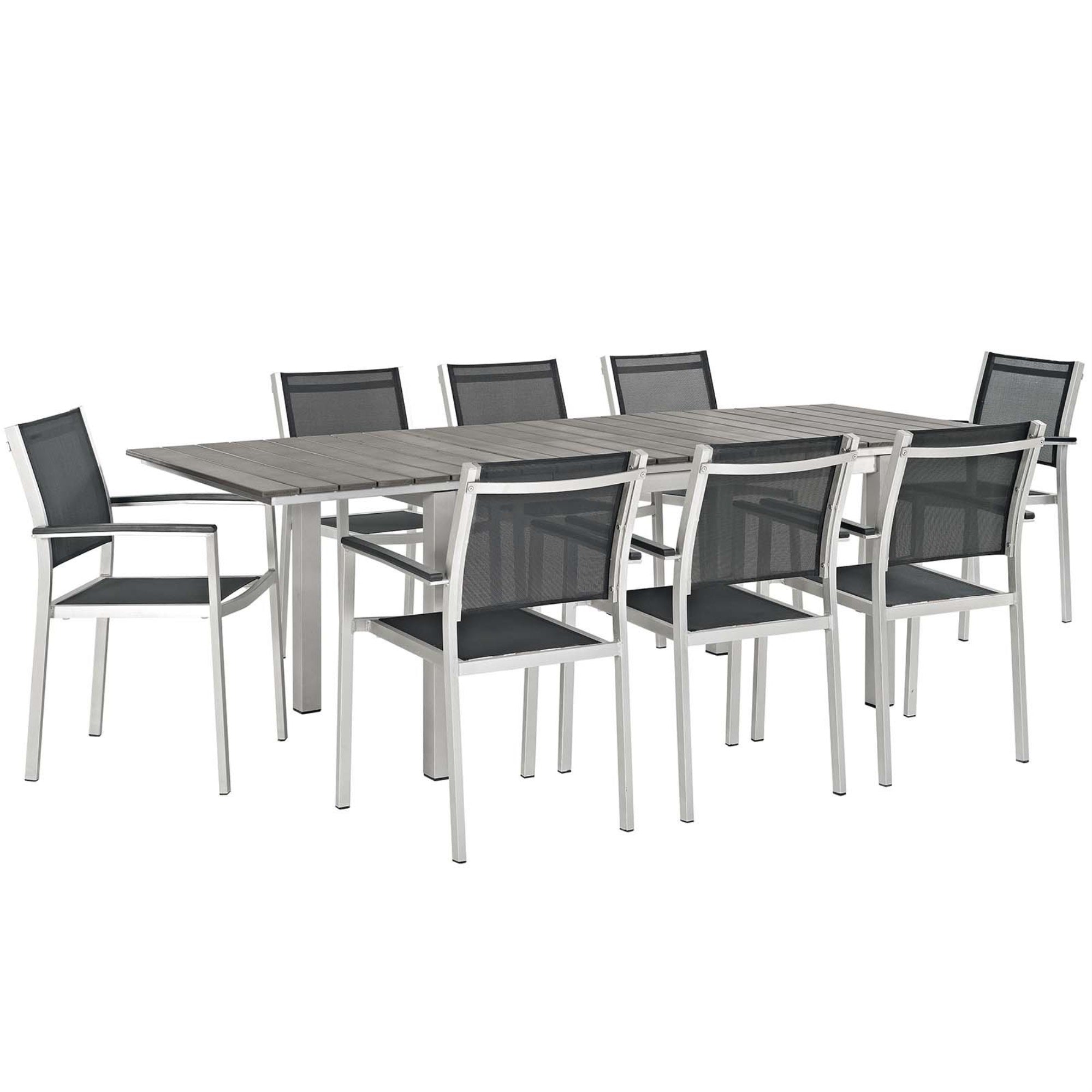 Casafoyer Shore 9-Piece Aluminum Outdoor Patio Furniture Dining Set With Extendable 62 To 94 Inch Dining Table And Eight Dining Arm Chairs In Silver Black