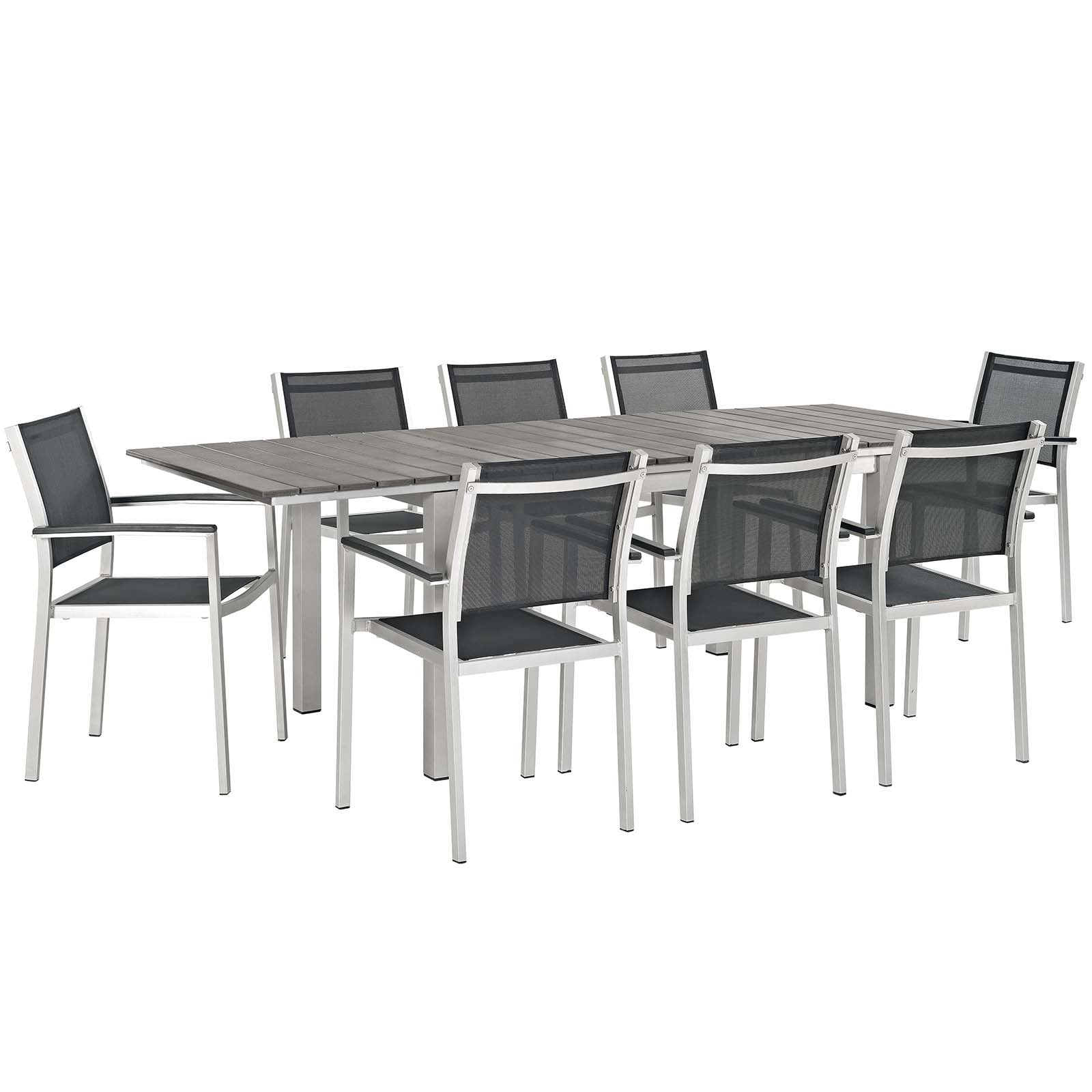 Shore 9 Piece Outdoor Patio Aluminum Outdoor Dining Set - Silver Black
