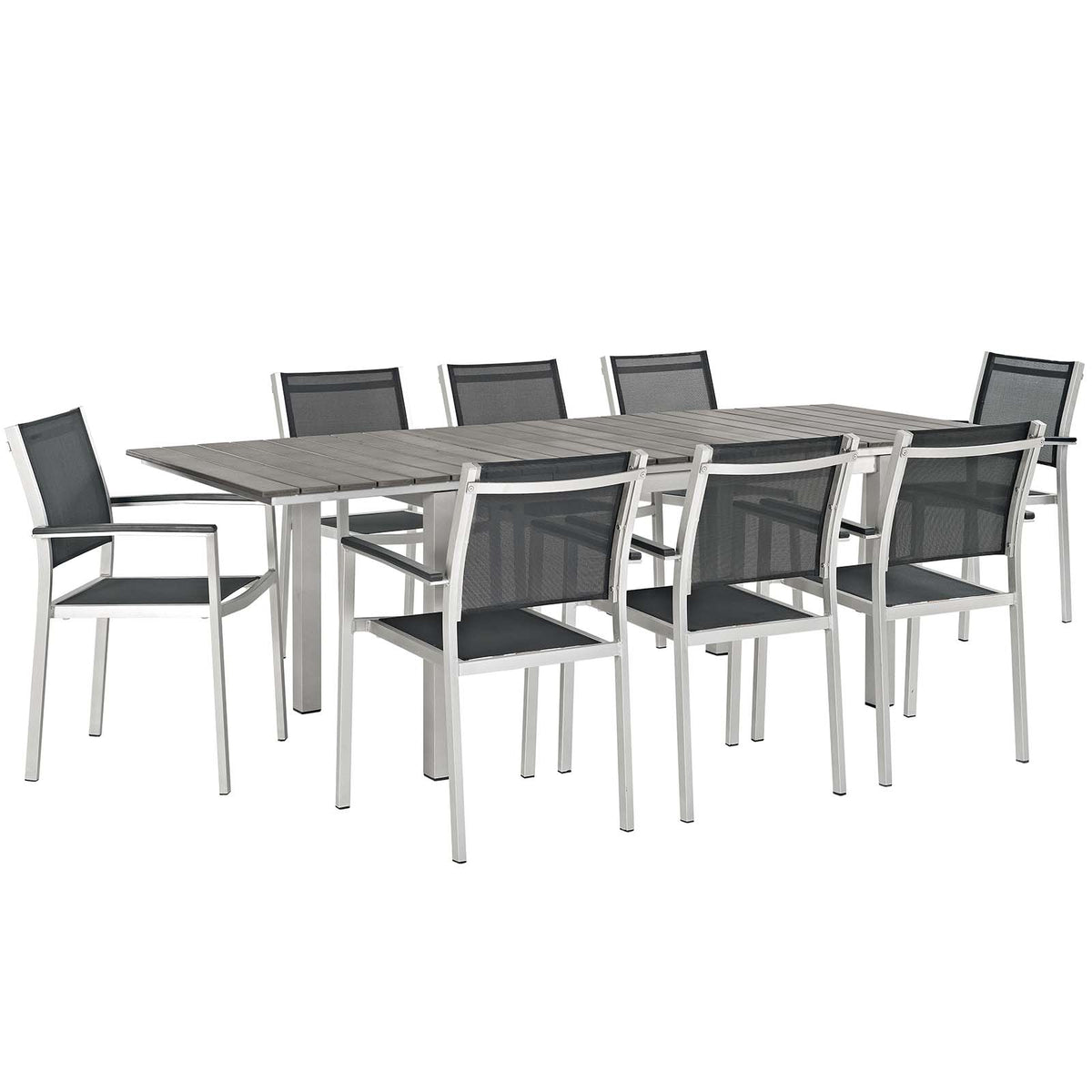 Shore 9 Piece Outdoor Patio Aluminum Outdoor Dining Set - Silver Black