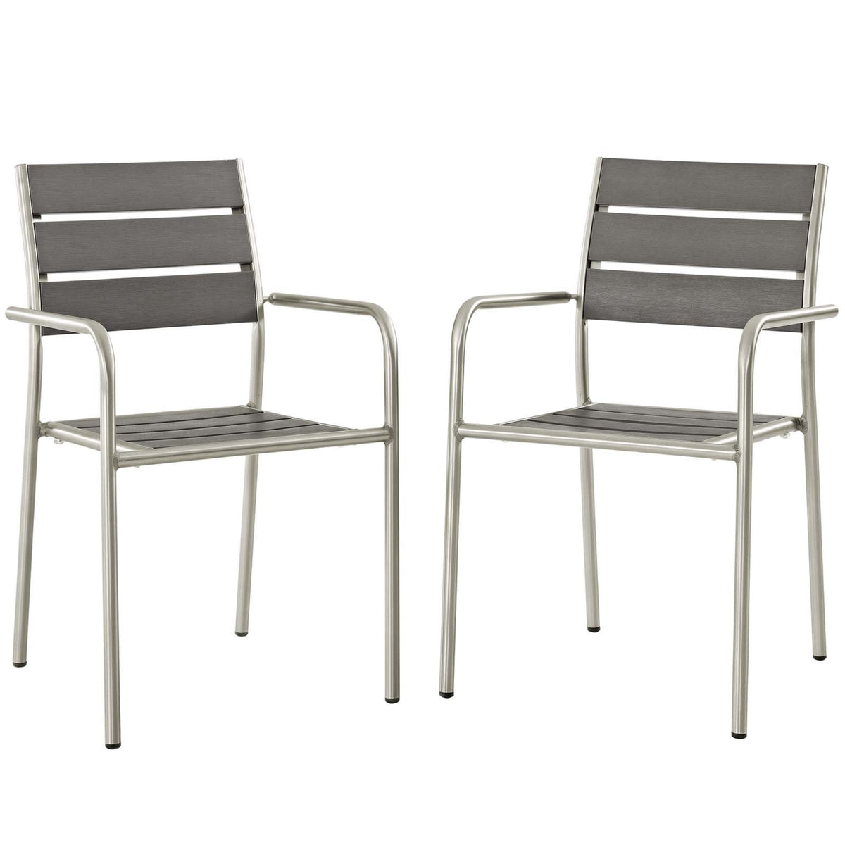 Casafoyer Eei-3203-Slv-Gry-Set Shore Outdoor Patio Aluminum Chair, Two Dining Armchairs, Silver Gray