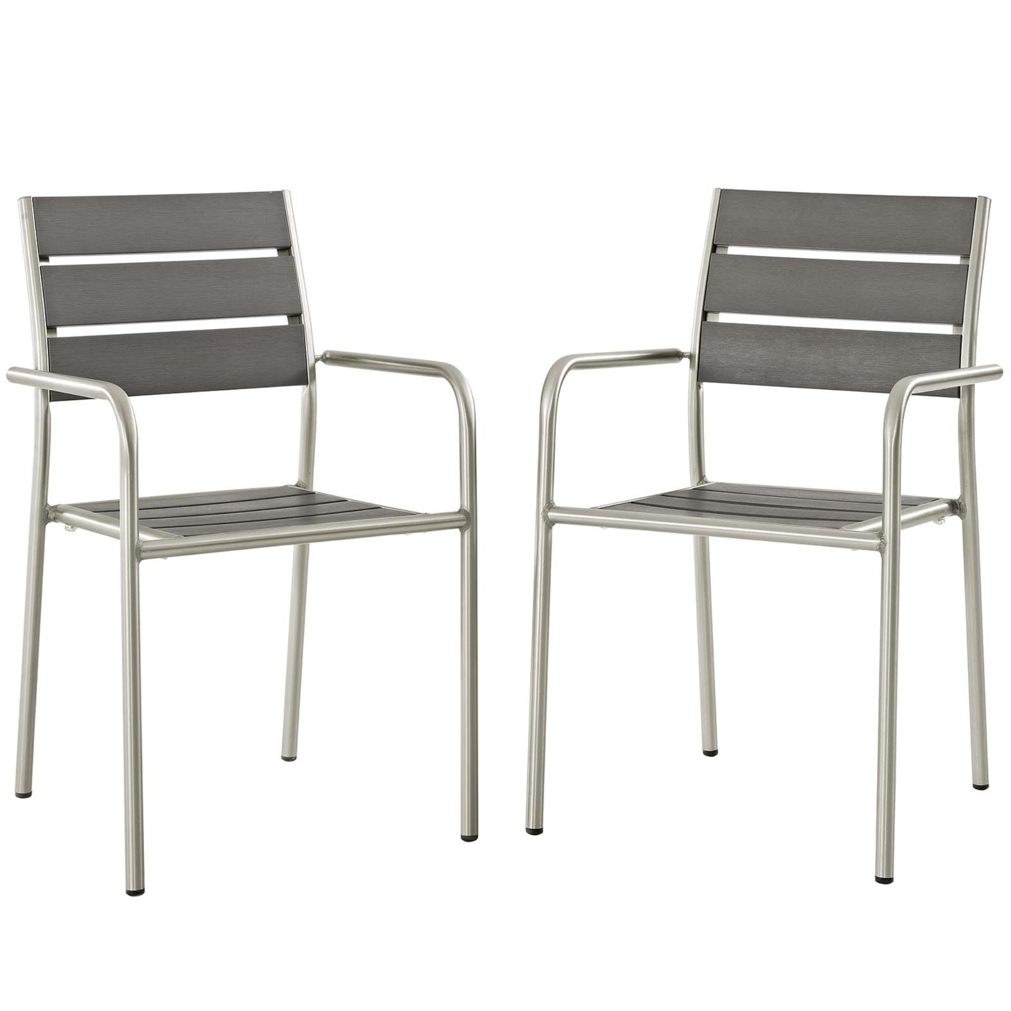 Shore Outdoor Aluminum Dining Arm Chair Set Of 2 - Stylish And Minimalist Design, Sturdy Anodized Frame, Wood Accents, Non-Marking Foot Caps