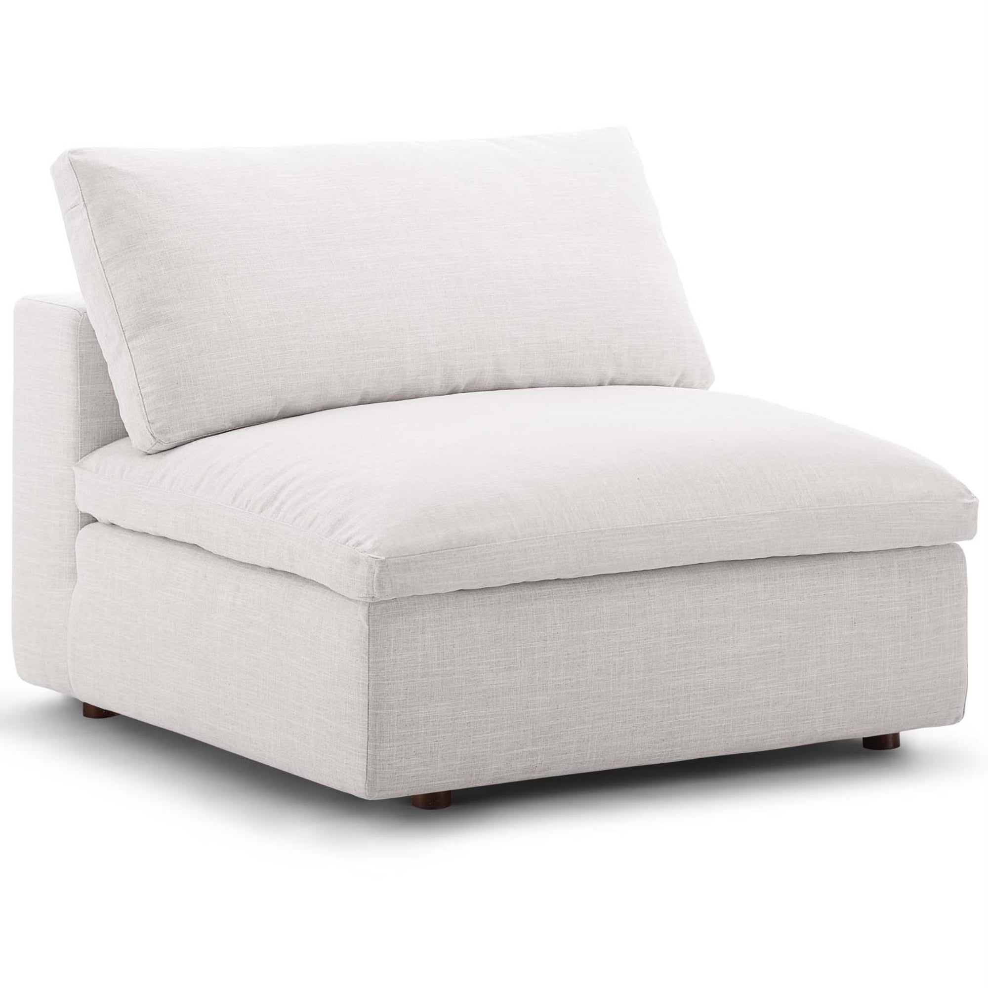 Commix Armless Chair: Plush Comfort, Sleek Design, Soft Polyester Upholstery, Solid Wood Construction, Cotton & Down Cushions, Ideal For Living Room, Beige