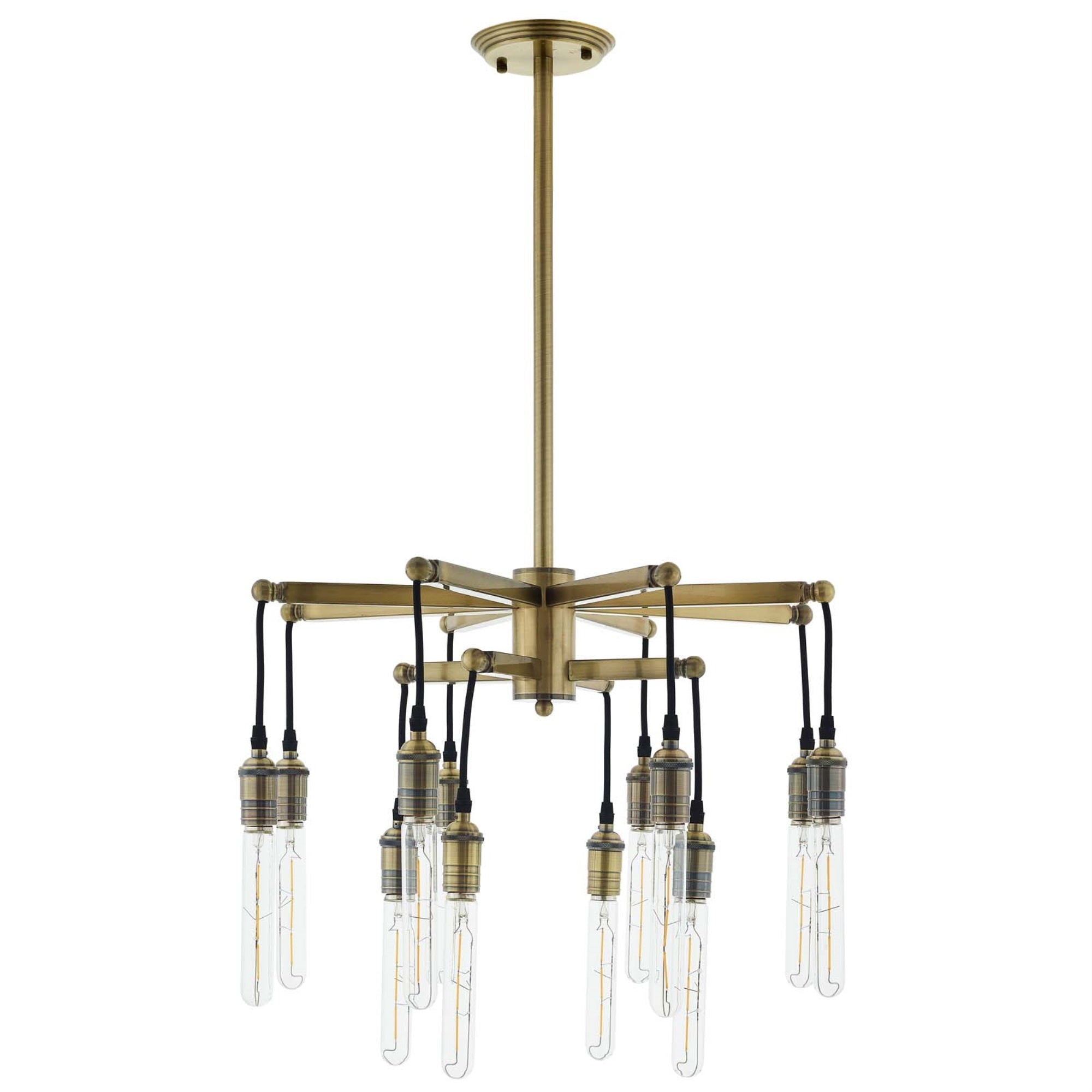 Resolve Pendant Chandelier - Exquisite Antique Brass Ceiling Light For Contemporary Living Spaces - 12 Bulb Fixture, Industrial Accents, Woven Rope Cords - Chic And Stylish Home Decor Solution