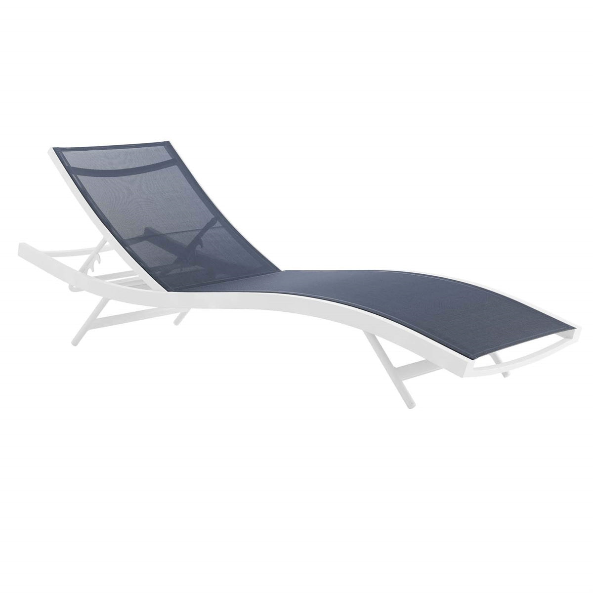 Casafoyer Glimpse Aluminum Mesh Outdoor Patio Poolside Deck Chaise Lounge Chair In White Navy