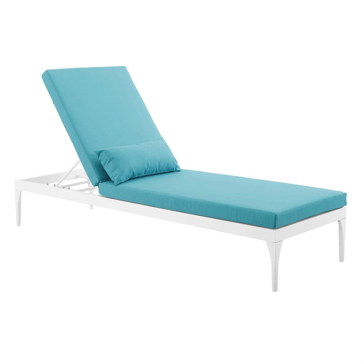Casafoyer Perspective Aluminum Outdoor Patio Chaise With Cushions, Lounge Chair, White Turquoise