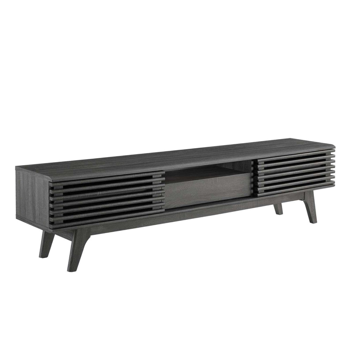Casafoyer Render Mid-Century Modern Low Profile 70 Inch Tv Stand In Charcoal, 70'