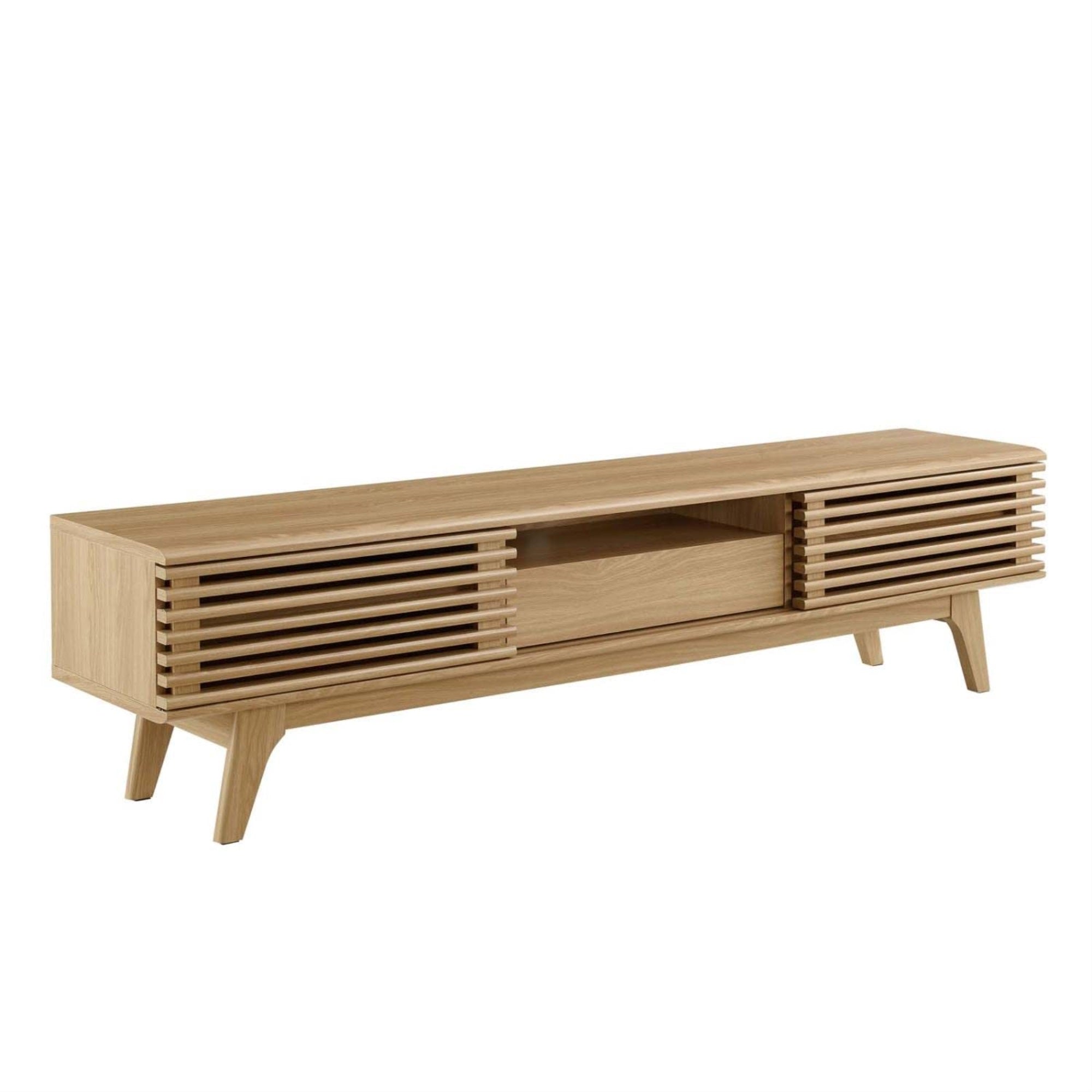 Casafoyer Render Mid-Century Modern Low Profile 70 Inch Tv Stand In Oak, 70'