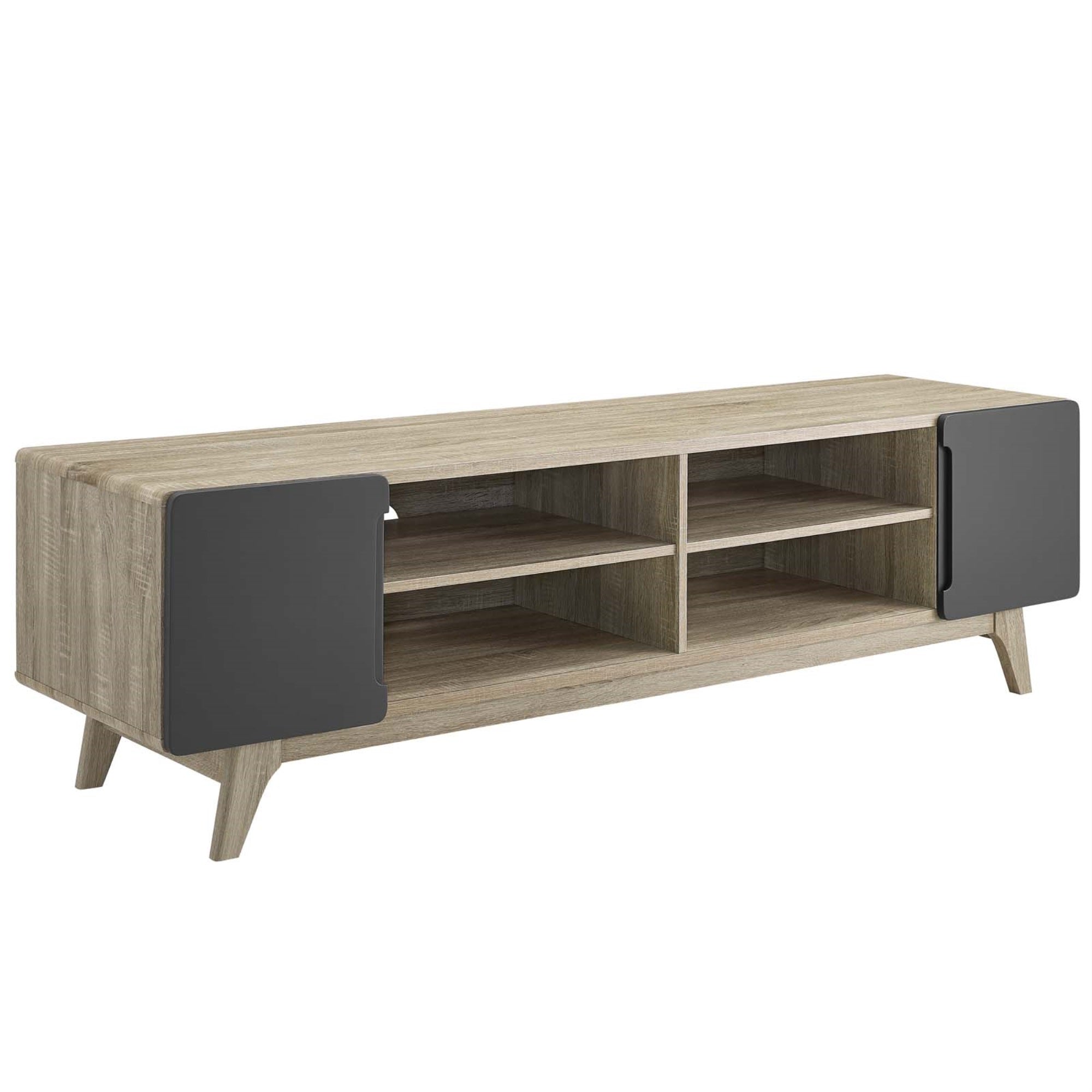 Tread 70' Media Console Tv Stand - Mid-Century Modern Design, Adjustable Shelves, Cable Management, Durable Fiberboard, Hidden Storage, Fits Up To 76' Tvs