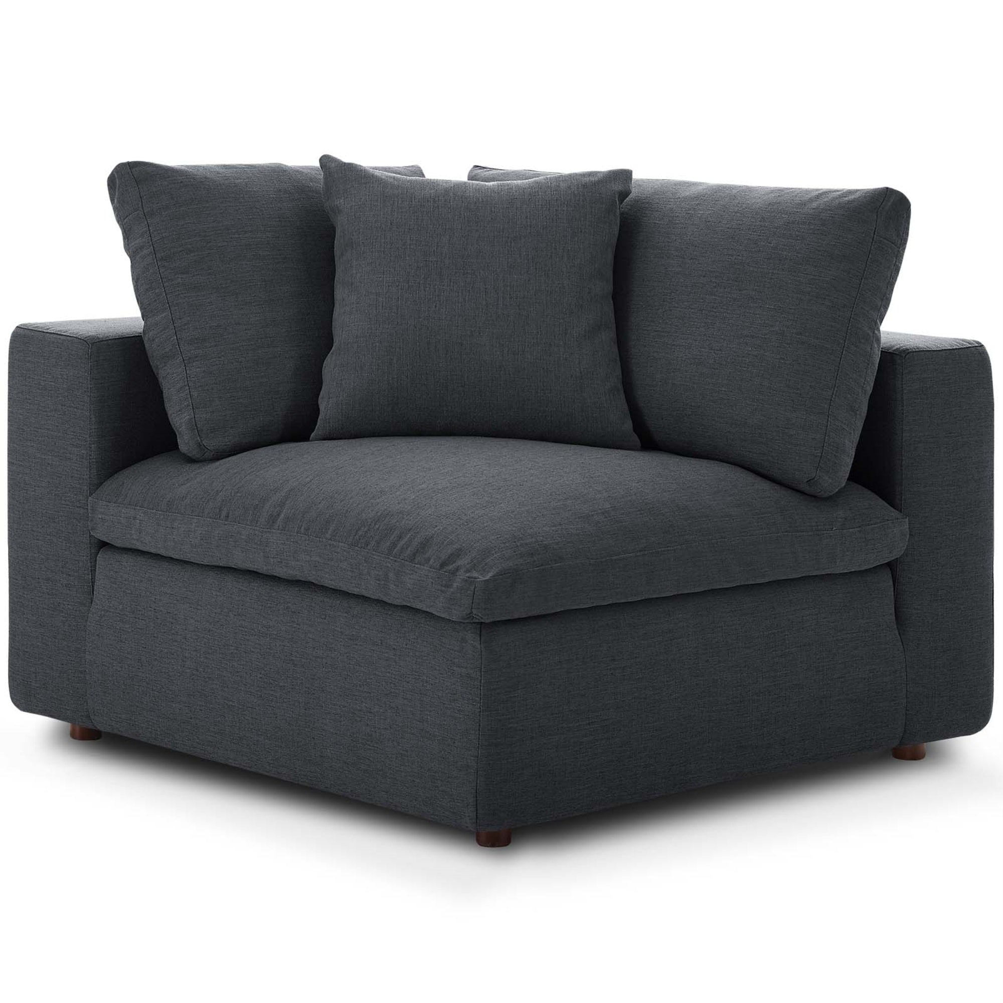 Modern And Cozy Commix Corner Chair - Soft Polyester Upholstery, Solid Wood Construction, Cotton And Down Cushions - Ideal For Living Room, Family Room, Or Game Room - Includes Back Pillows And Throw Pillow - Weight Capacity 331 Lbs'