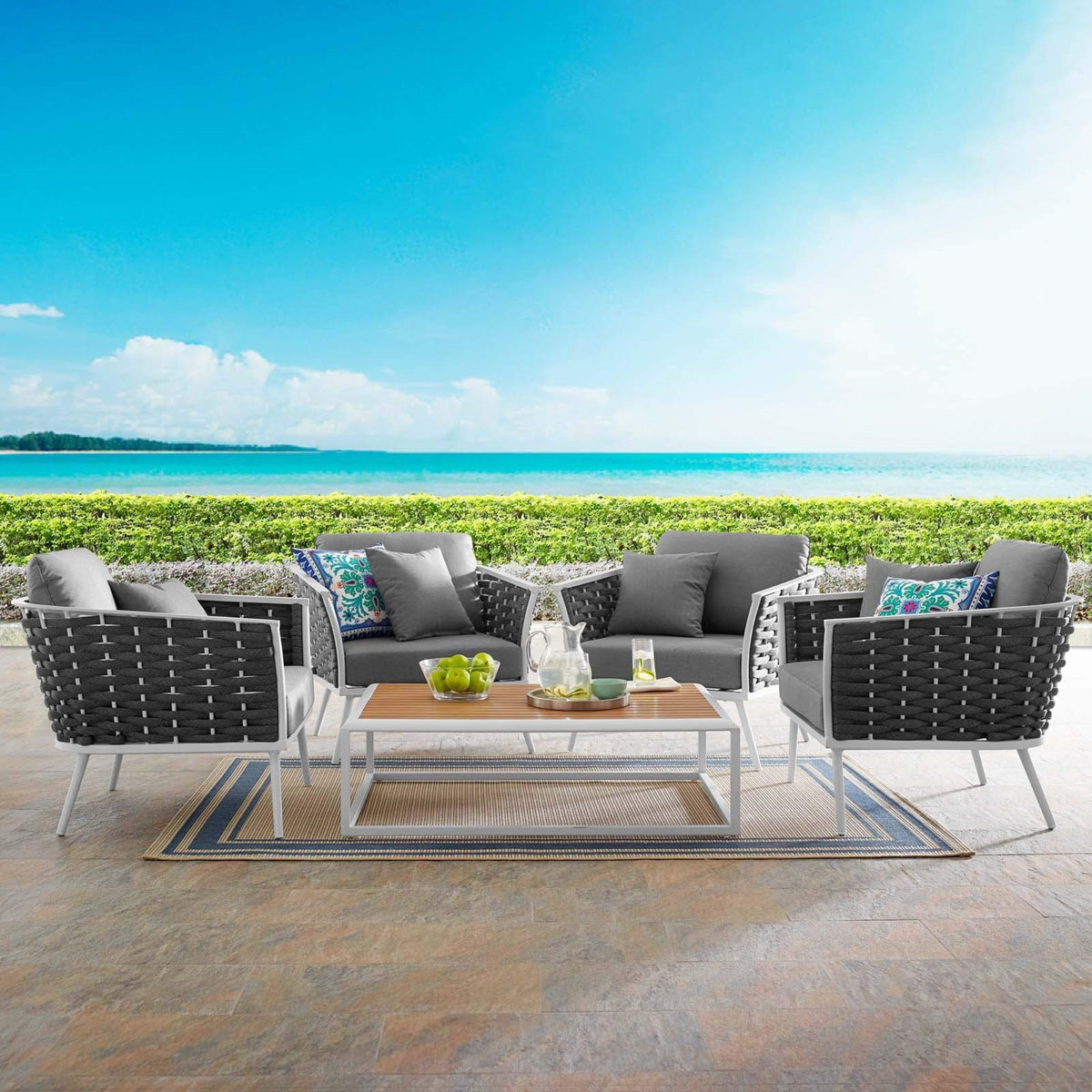 Casafoyer Stance 5 Piece Outdoor Patio Aluminum Sectional Sofa Set In White Gray, Sips For Four