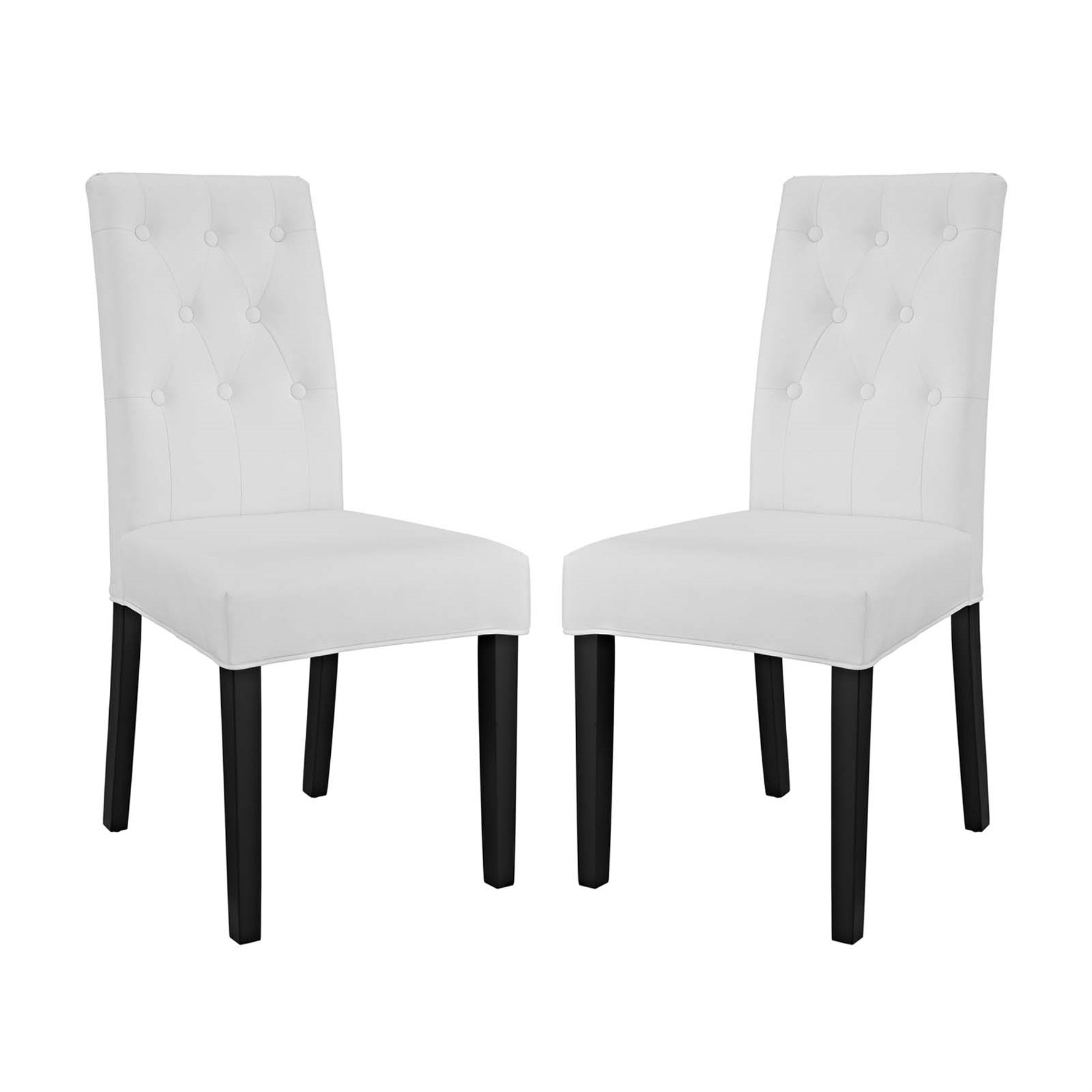 Confer Button Tufted Faux Leather Dining Side Chair Set - Elegant Vintage Glamour Style, Comfortable And Sophisticated, Solid Wood Frame, Stained Hardwood Legs - Set Of 2