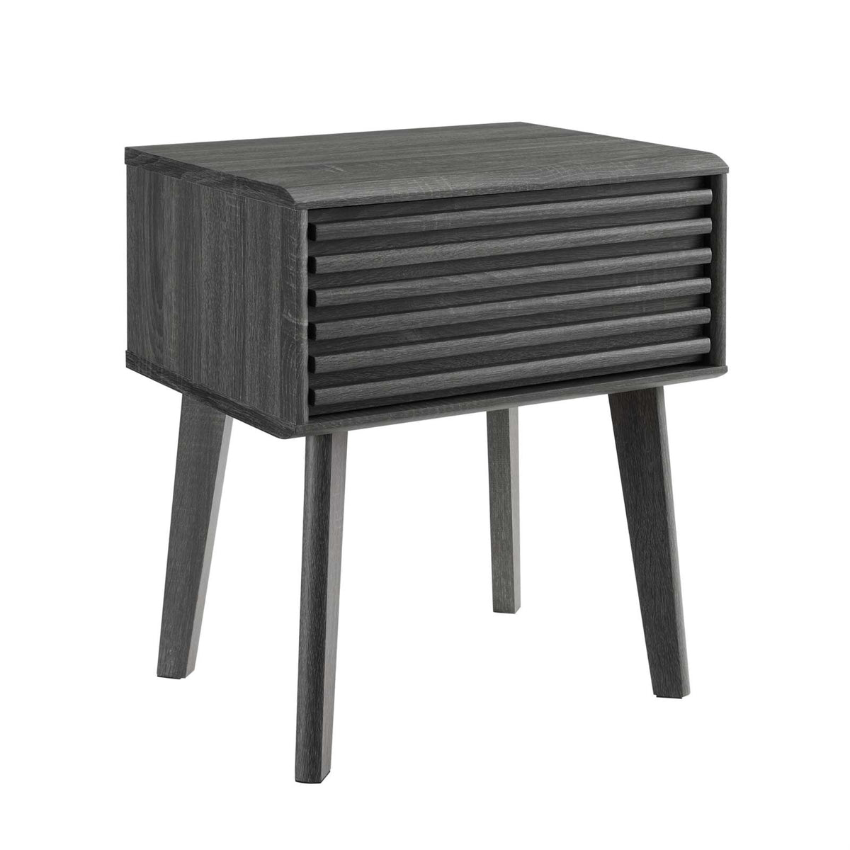 Casafoyer 'Mid-Century End Table: Walnut Grain Laminate, Storage Drawer, Tapered Legs