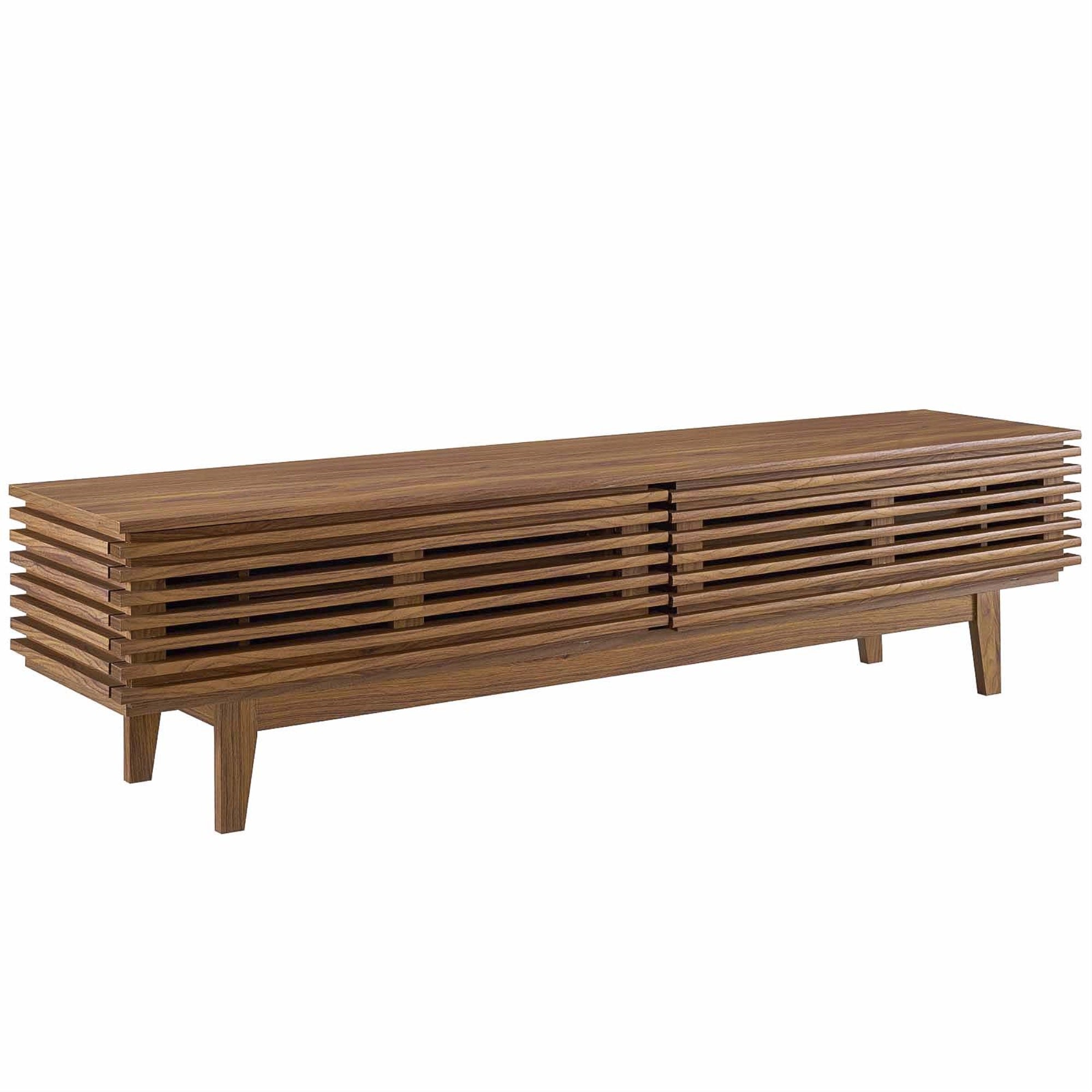 Render 71' Tv Stand - Mid-Century Modern Walnut Media Storage With Adjustable Shelves, Cable Management, And Easy Access Doors. Fits Tvs Up To 78'.