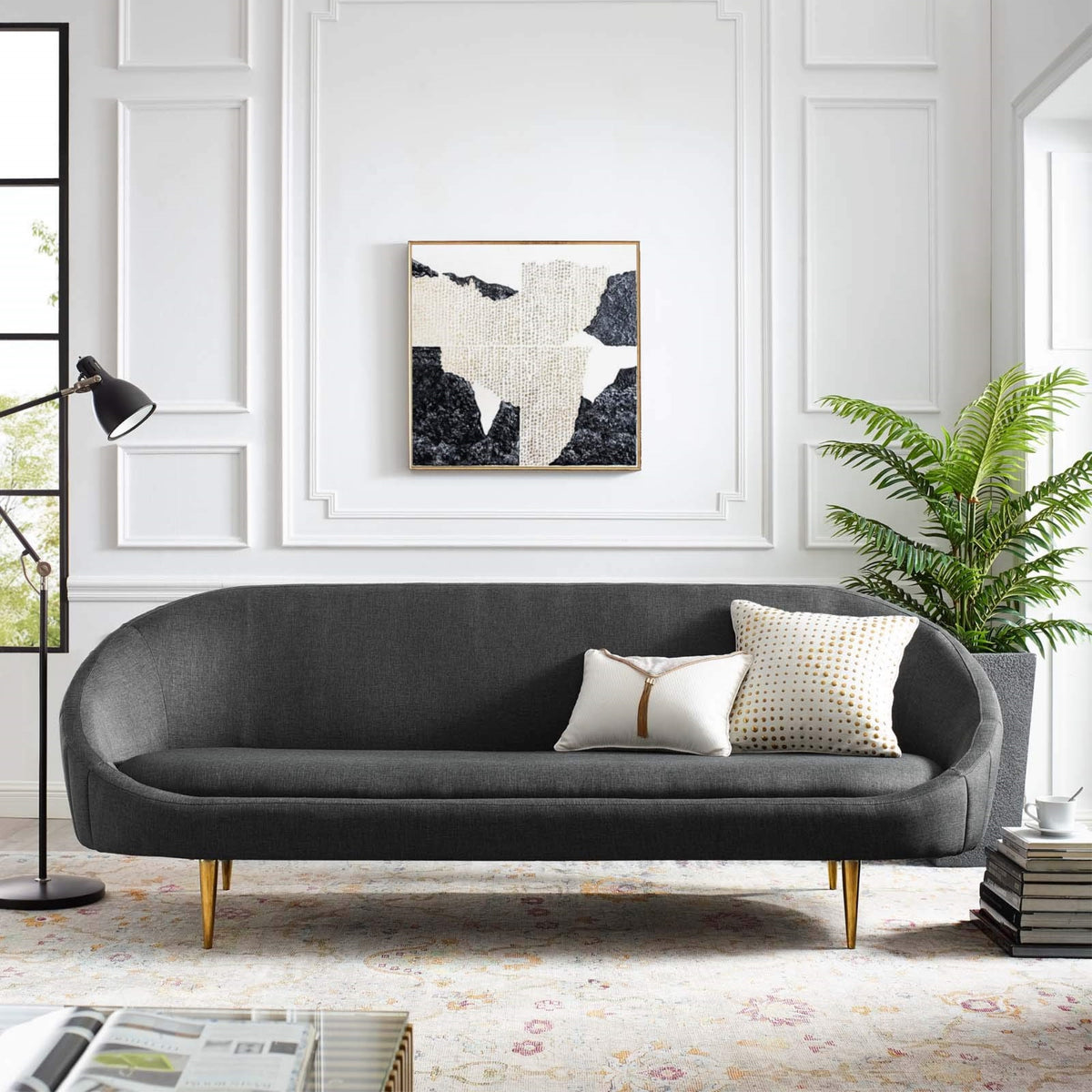 Casafoyer Sublime Channel Tufted Curve Back Fabric Upholstered Sofa In Gray