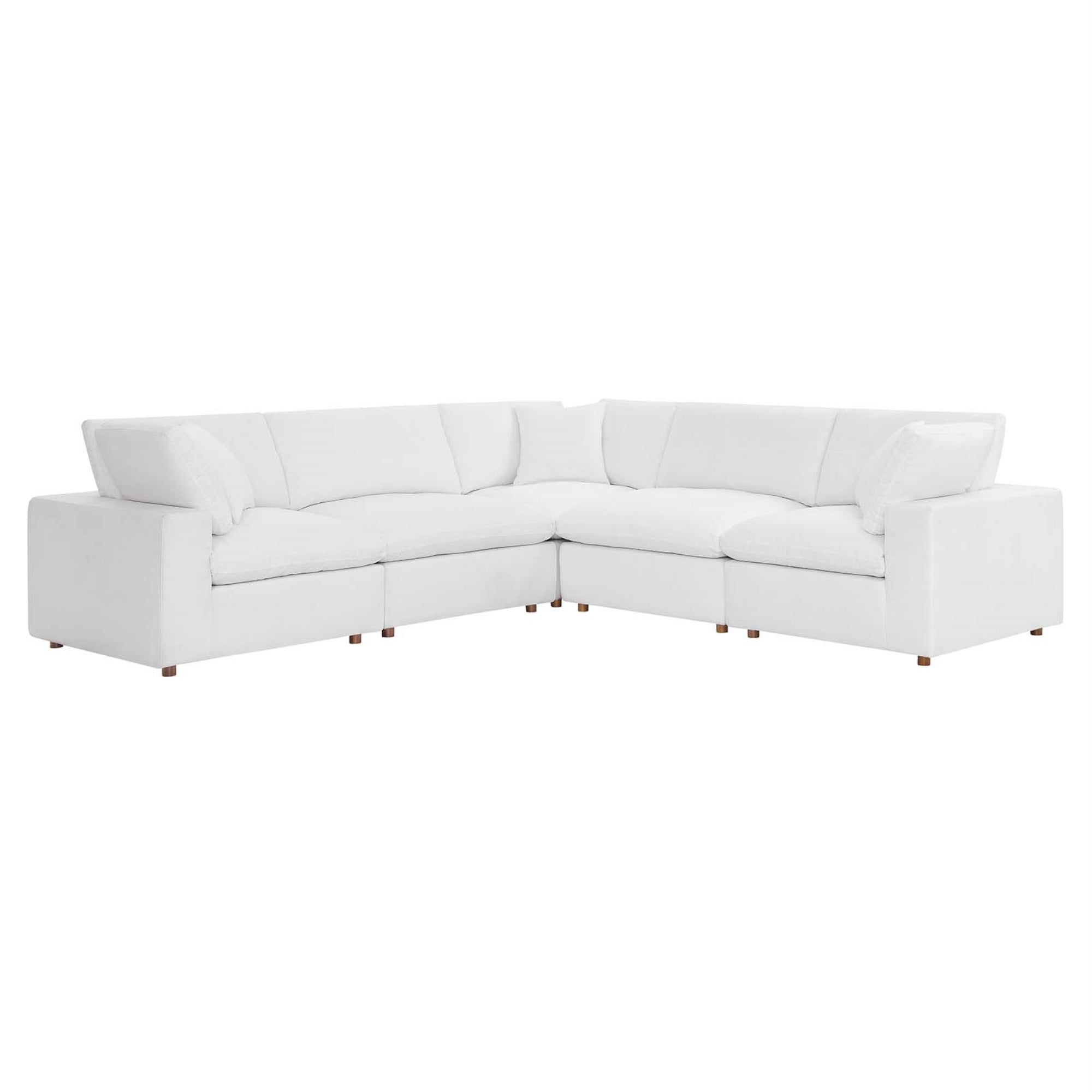 Ergode Plush Comfort Sectional Sofa Set - 5 Piece | Polyester Upholstery | Solid Wood Construction | Down Filled Overstuffed Cushions
