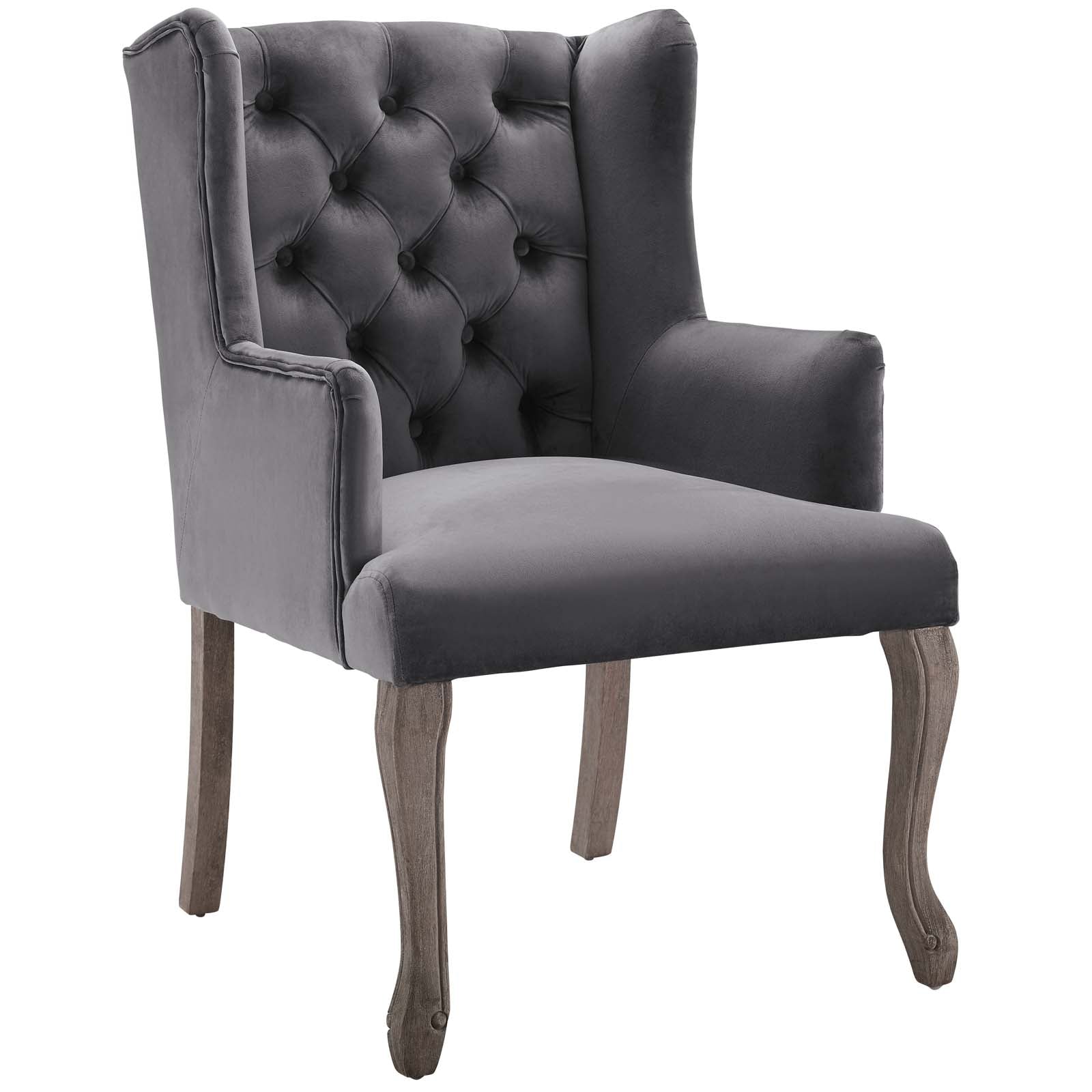 Realm French Vintage Dining Performance Velvet Armchair - Gray