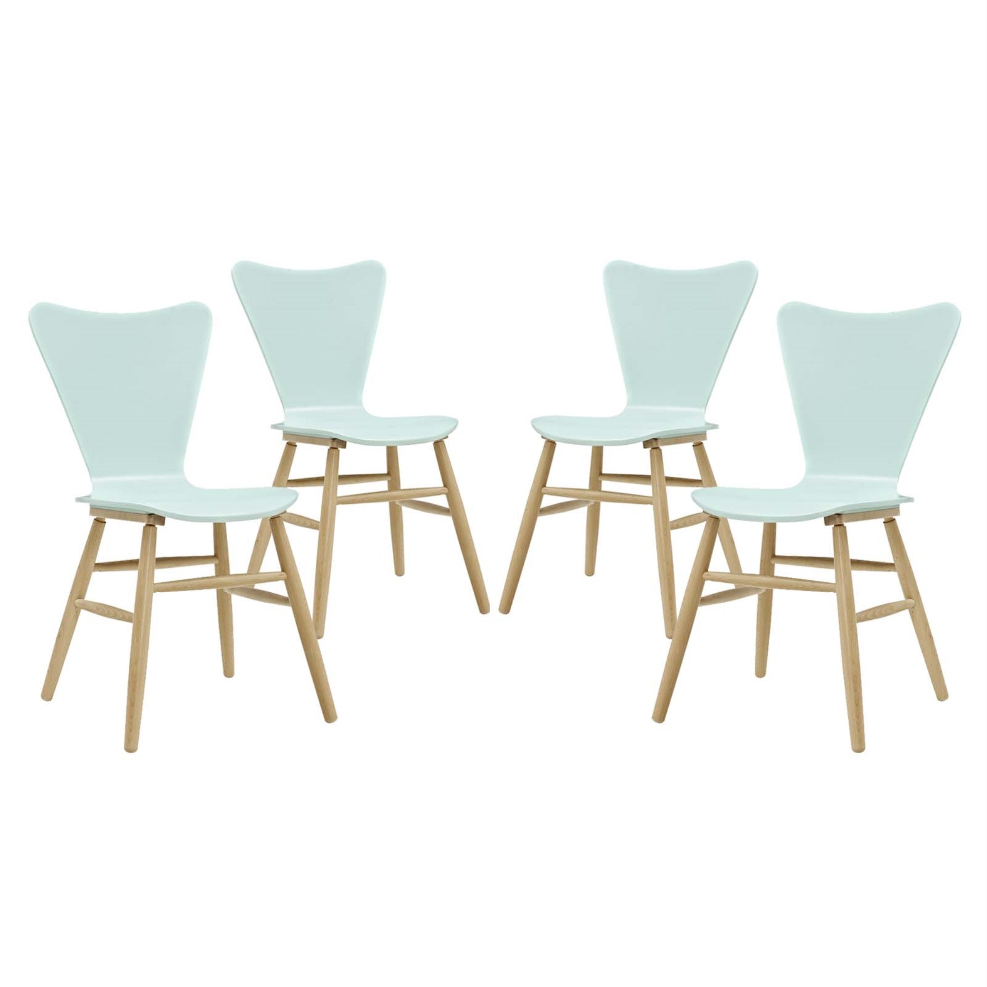 Cascade Dining Chair Set Of 4 - Mid-Century Modern Design, Contoured Waterfall Seat, Flared Back, Painted Bentwood, Beechwood Legs, 331Lb Weight Capacity