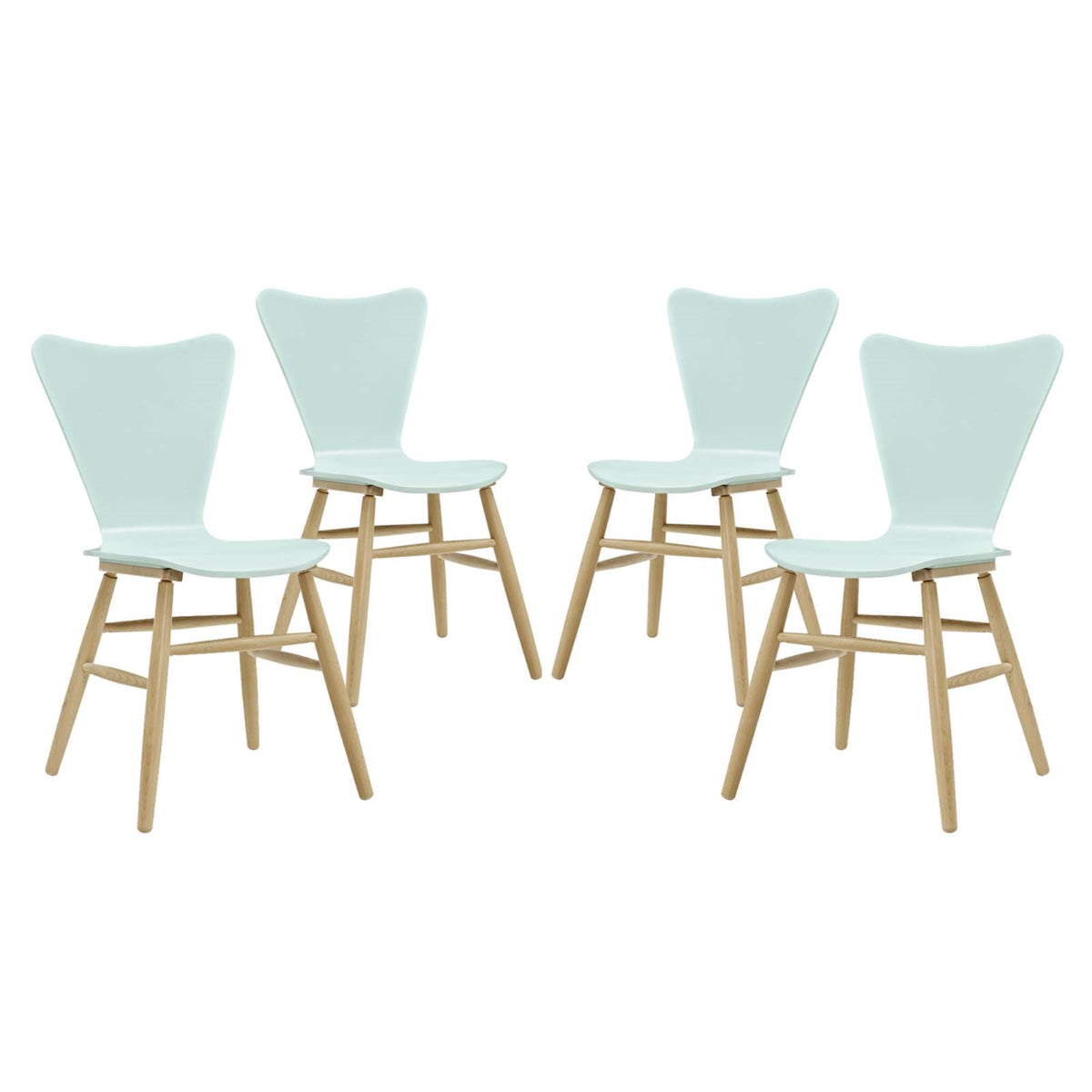 Cascade Dining Chair Set Of 4 - Mid-Century Modern Design, Contoured Waterfall Seat, Flared Back, Painted Bentwood, Beechwood Legs, 331Lb Weight Capacity