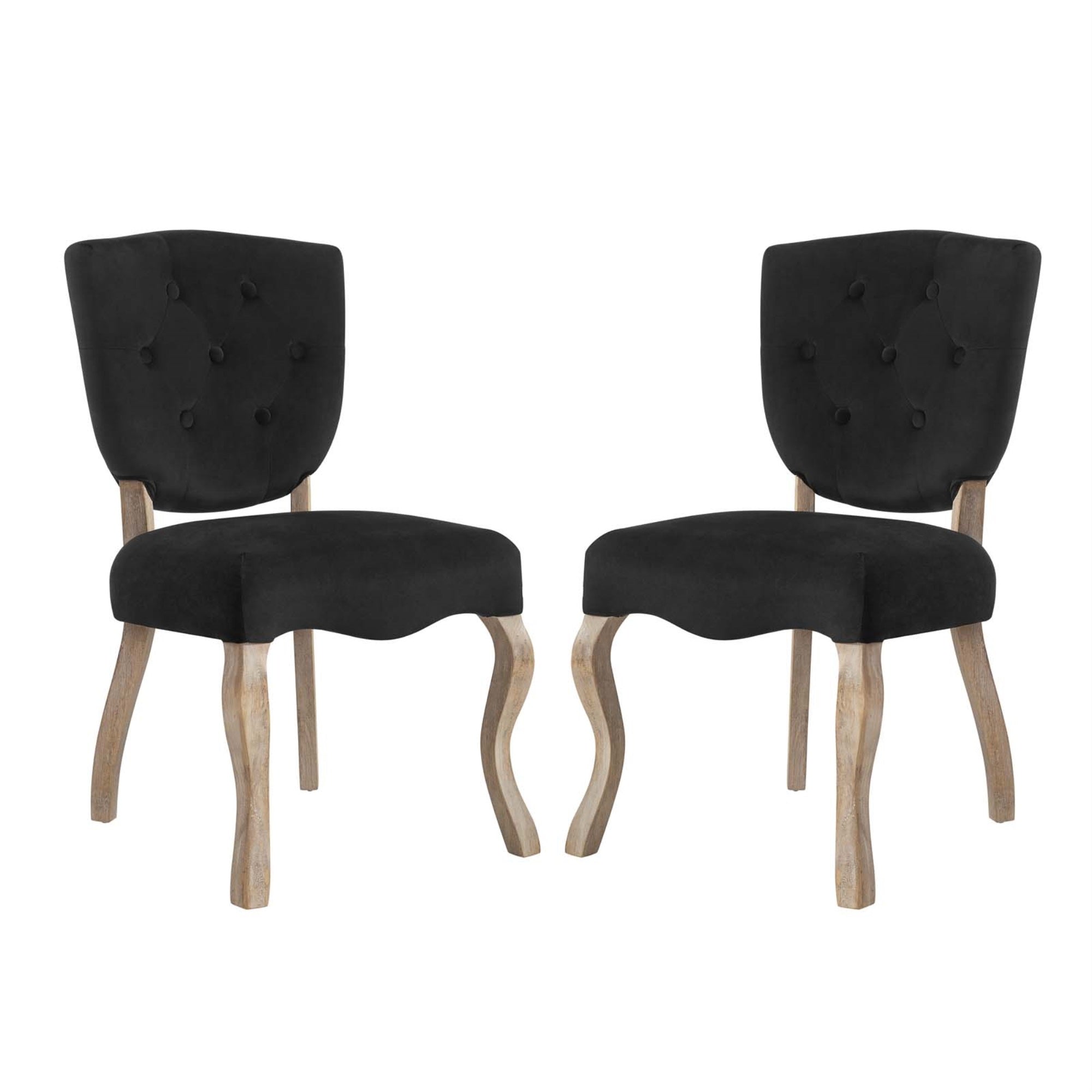 Array Vintage French Dining Side Chair Set Of 2 - Weathered Wood Legs, Button Tufted Shield Back, Velvet Upholstery, Comfortable Padded Seat, Non-Marking Foot Caps, No Assembly Required