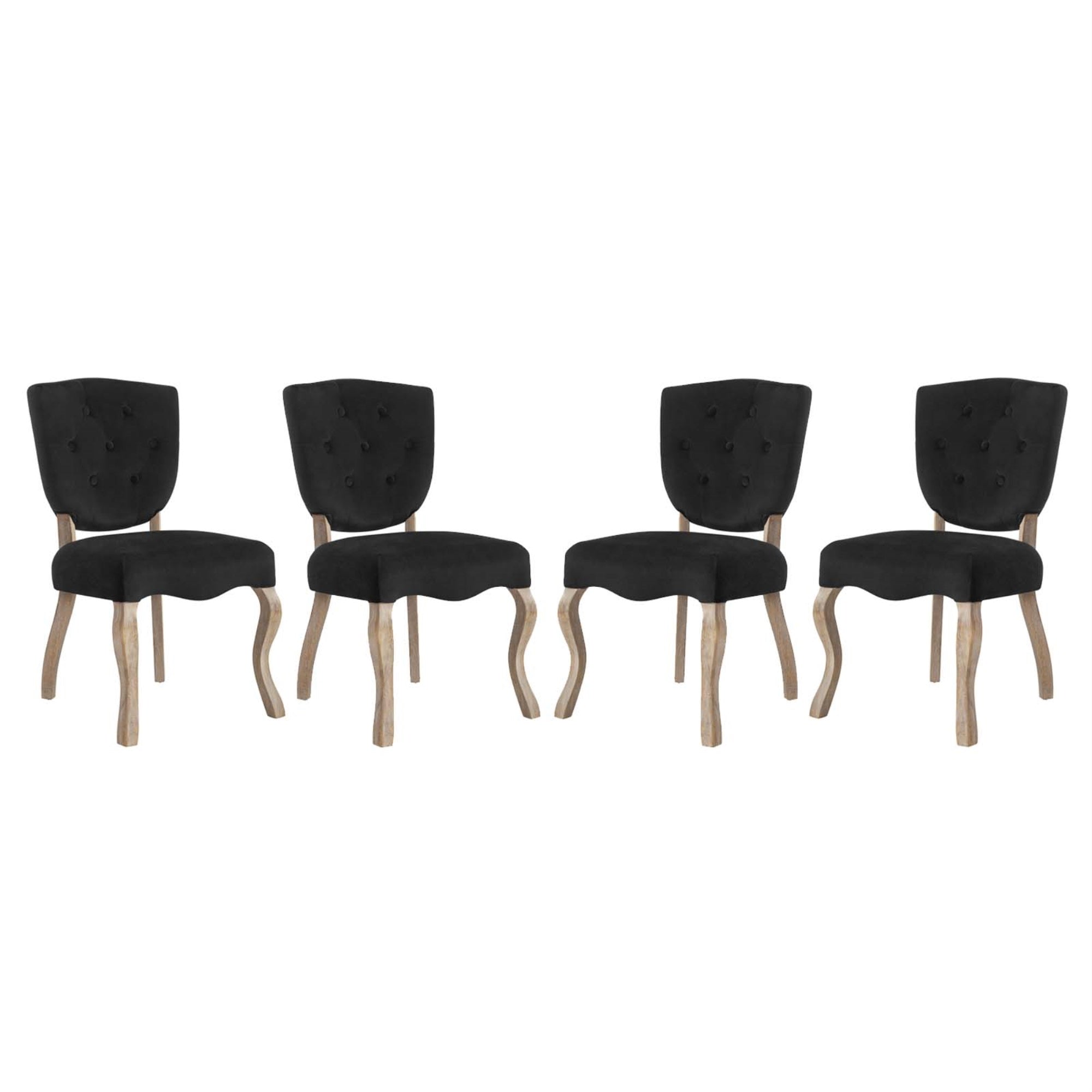Array Vintage French Dining Side Chair Set Of 4 - Weathered Wood Legs, Button Tufted Shield Back, Soft Velvet Upholstery, Non-Marking Foot Caps, Fully Assembled