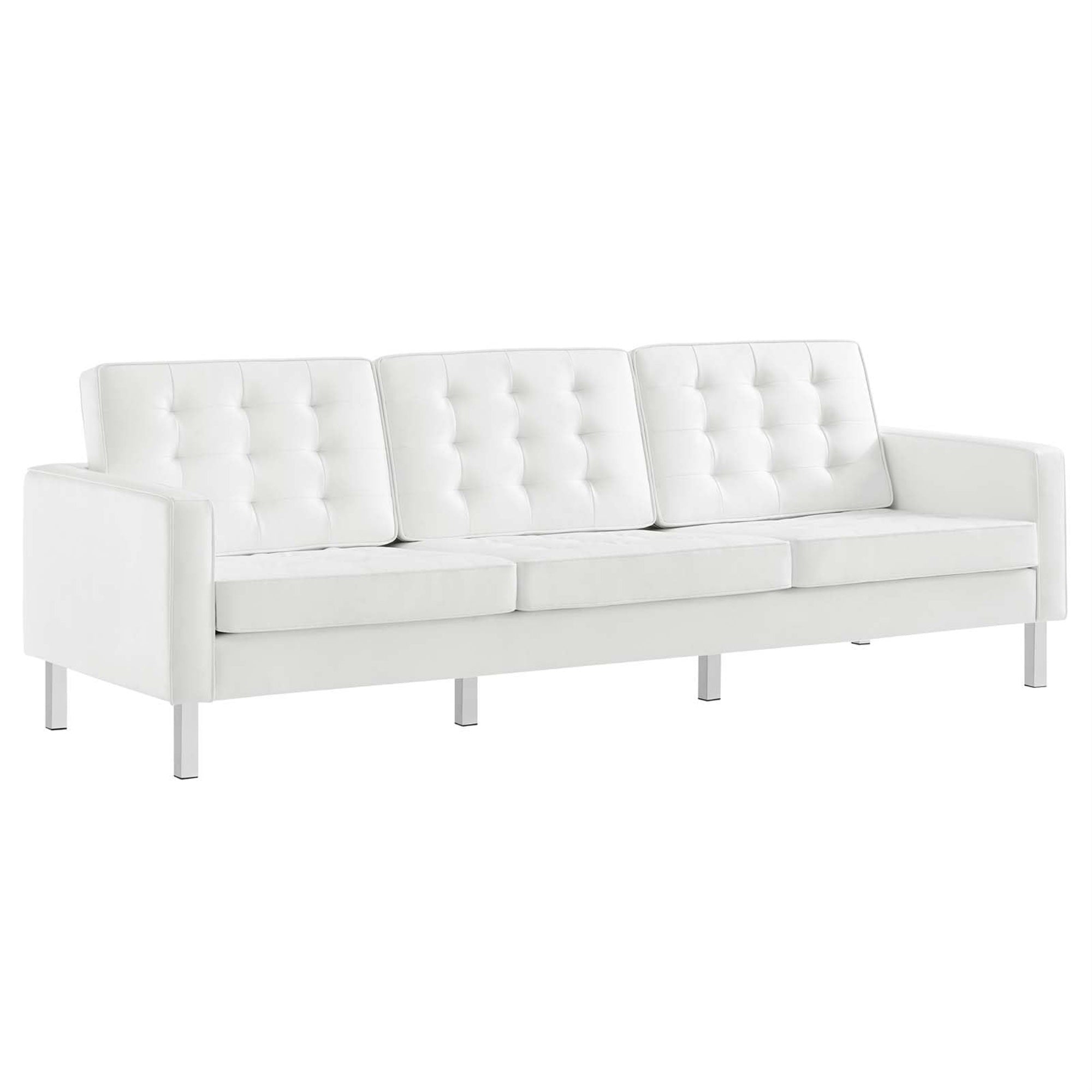 Casafoyer Loft Tufted Button Faux Leather Upholstered Sofa In Silver White