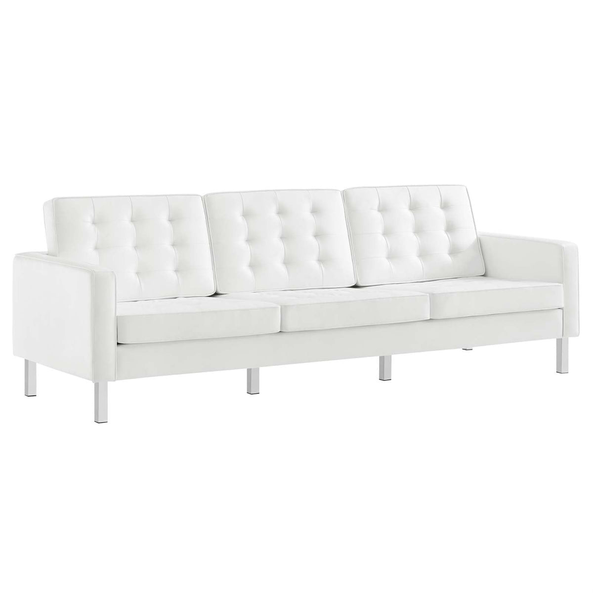Casafoyer Loft Tufted Button Faux Leather Upholstered Sofa In Silver White