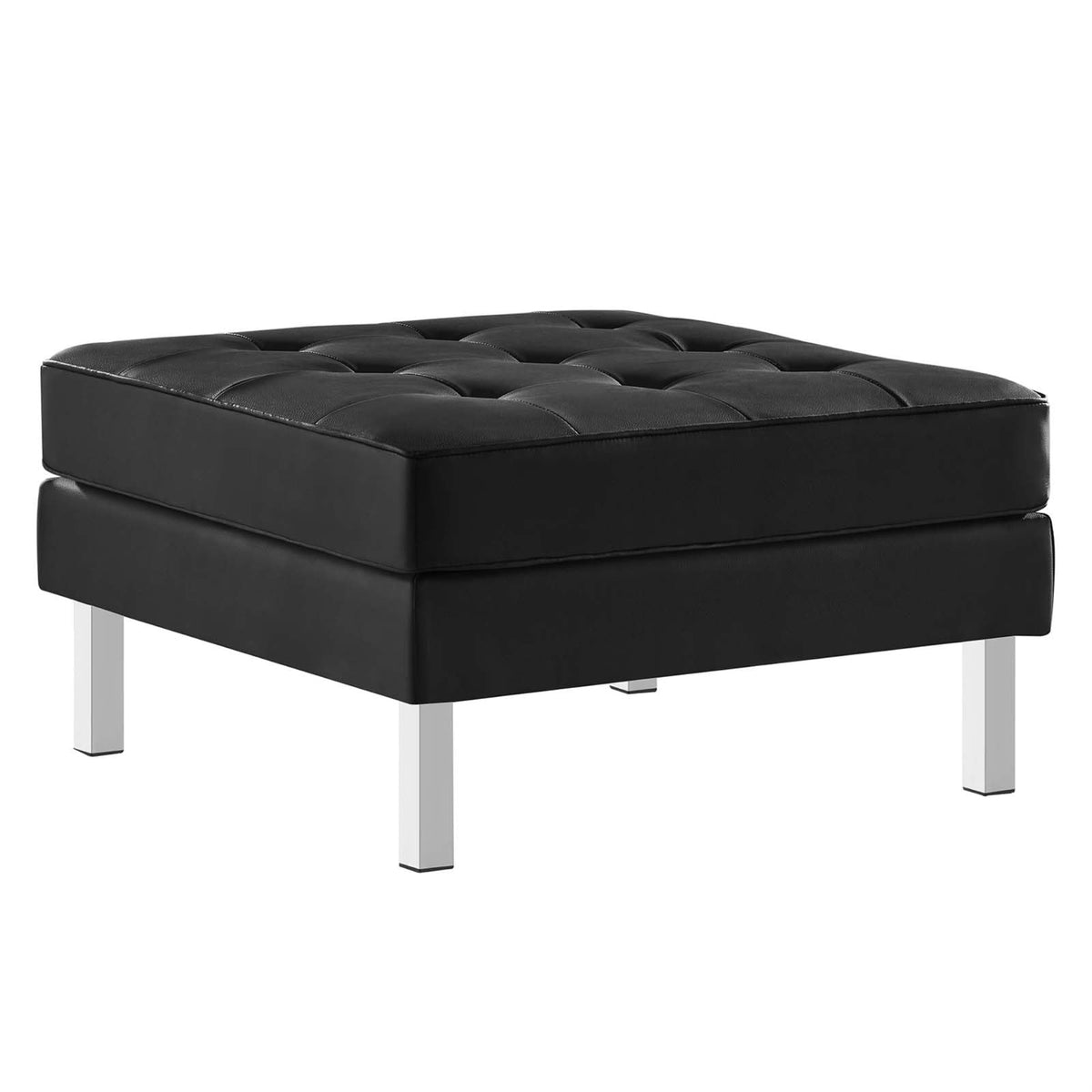 Casafoyer Loft Tufted Button Faux Leather Upholstered Square Ottoman In Silver Black