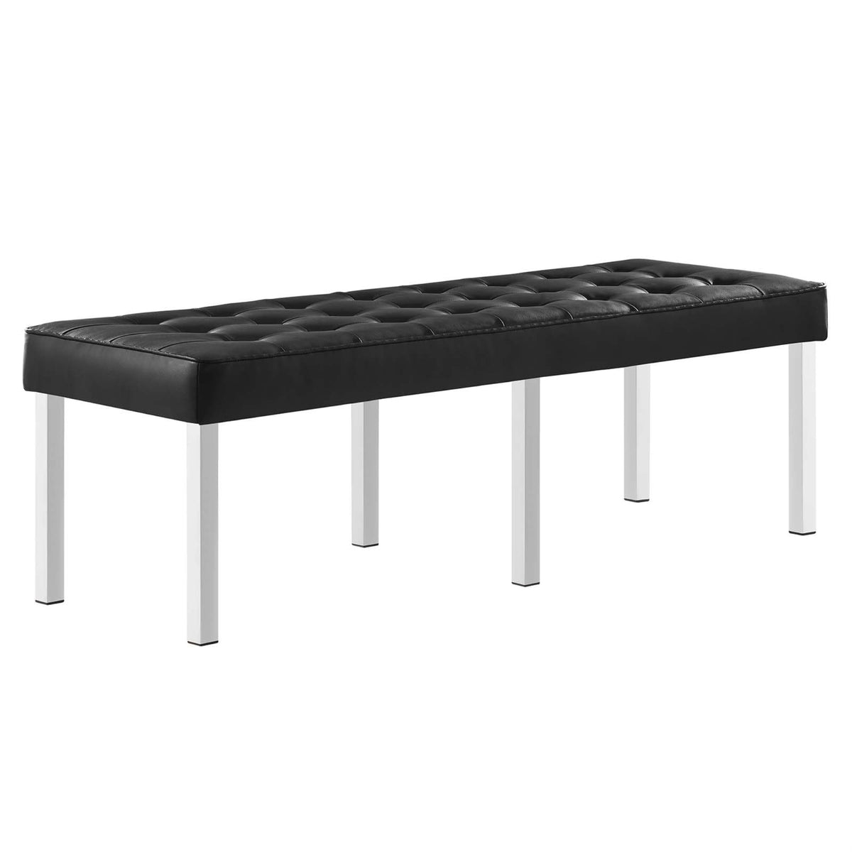 Casafoyer Loft Tufted Button Faux Leather Upholstered Large Accent Bench In Silver Black