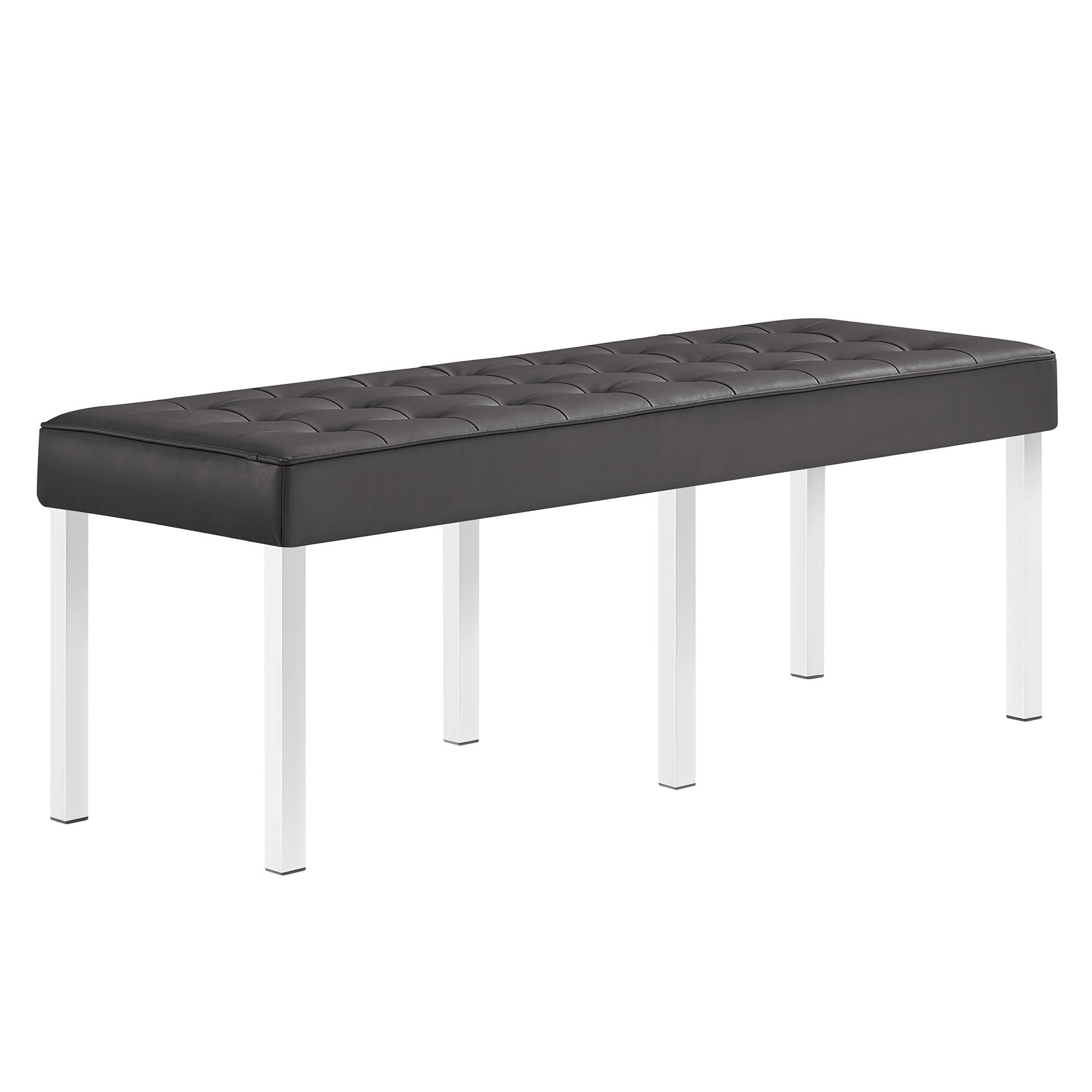 Casafoyer Loft Tufted Large Upholstered Faux Leather Bench In Silver Gray
