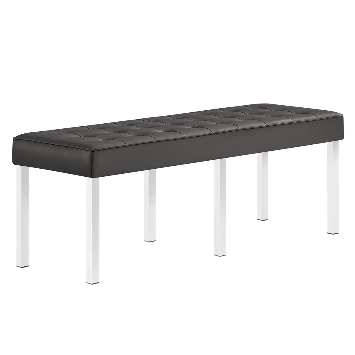 Casafoyer Loft Tufted Large Upholstered Faux Leather Bench In Silver Gray