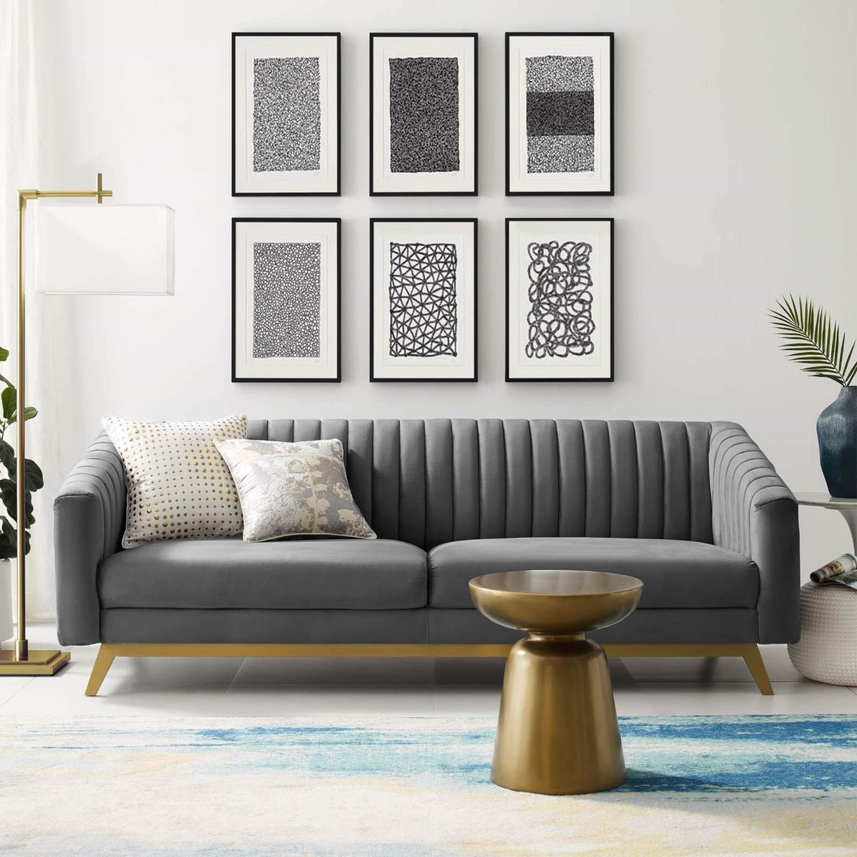 Casafoyer Valiant Vertical Channel Tufted Performance Velvet Loveseat, Gray