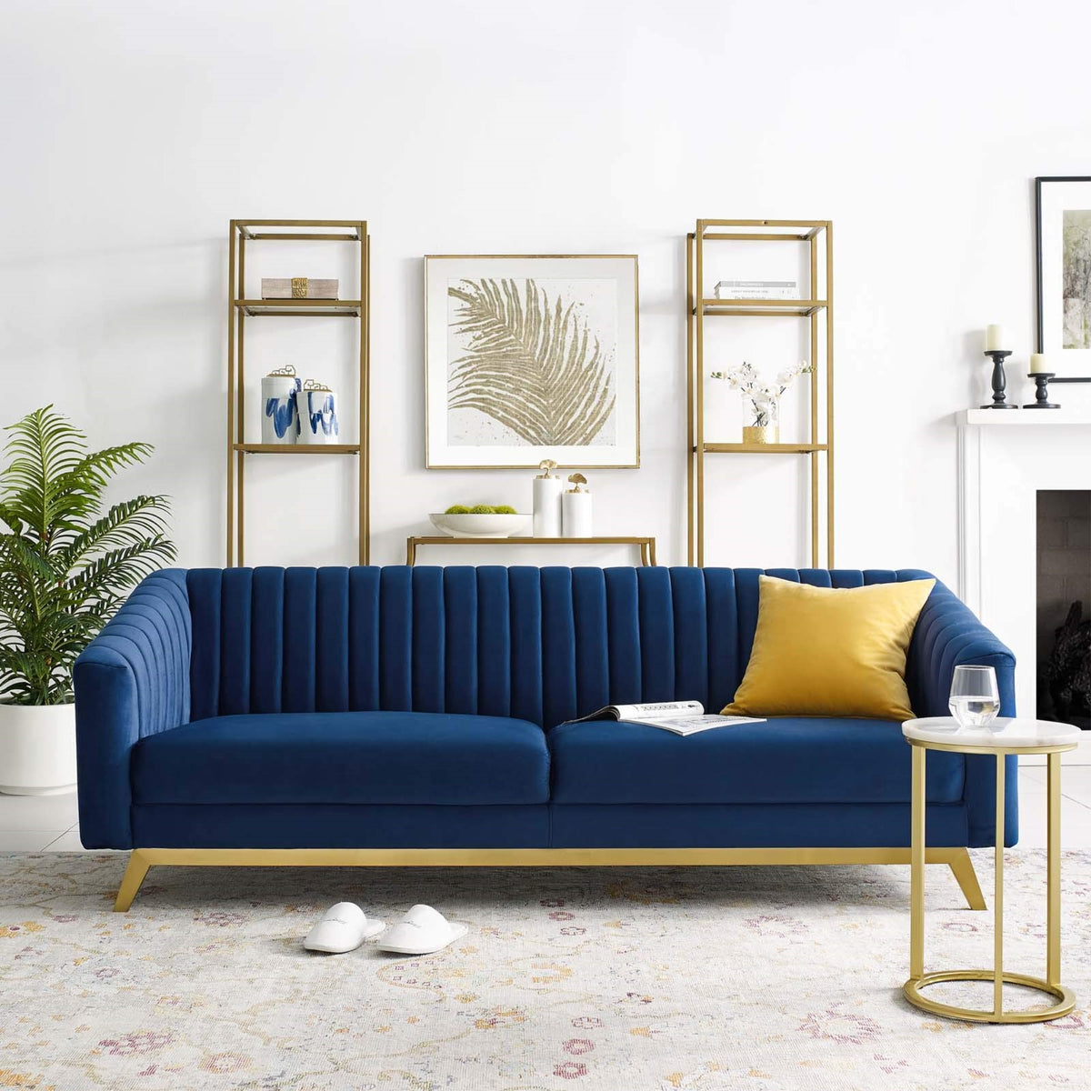 Casafoyer Valiant Vertical Channel Tufted Performance Velvet Loveseat, Navy