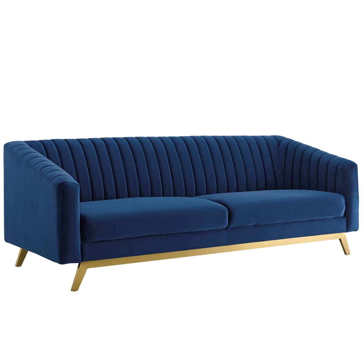 Valiant Vertical Channel Tufted Performance Velvet Loveseat - Navy