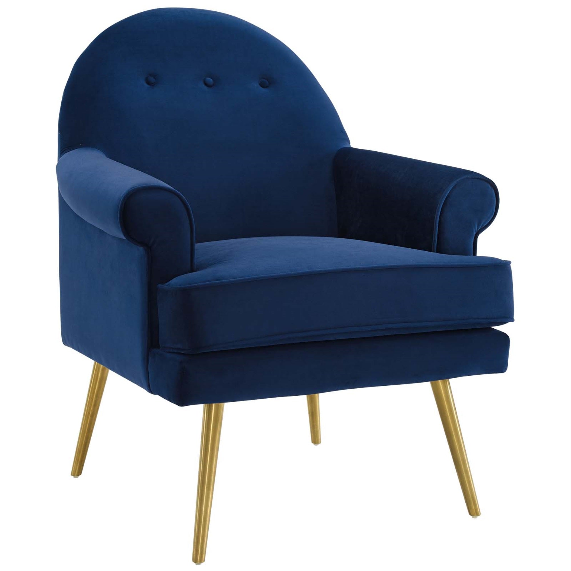 Revive Accent Armchair - Vintage Glam Design, Stain-Resistant Velvet, Comfortable Foam Padding, Gold Stainless Steel Legs. Perfect For Living Room, Entryway, Lounge Or Home Office. Navy Color.