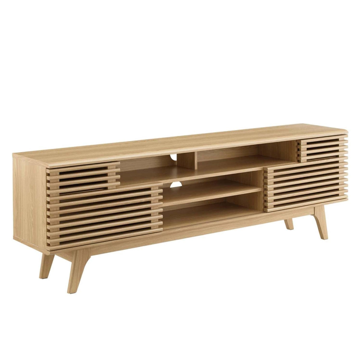 Casafoyer Render Mid-Century Modern Low Profile 71 Inch Media Console Tv Stand In Oak, 71'