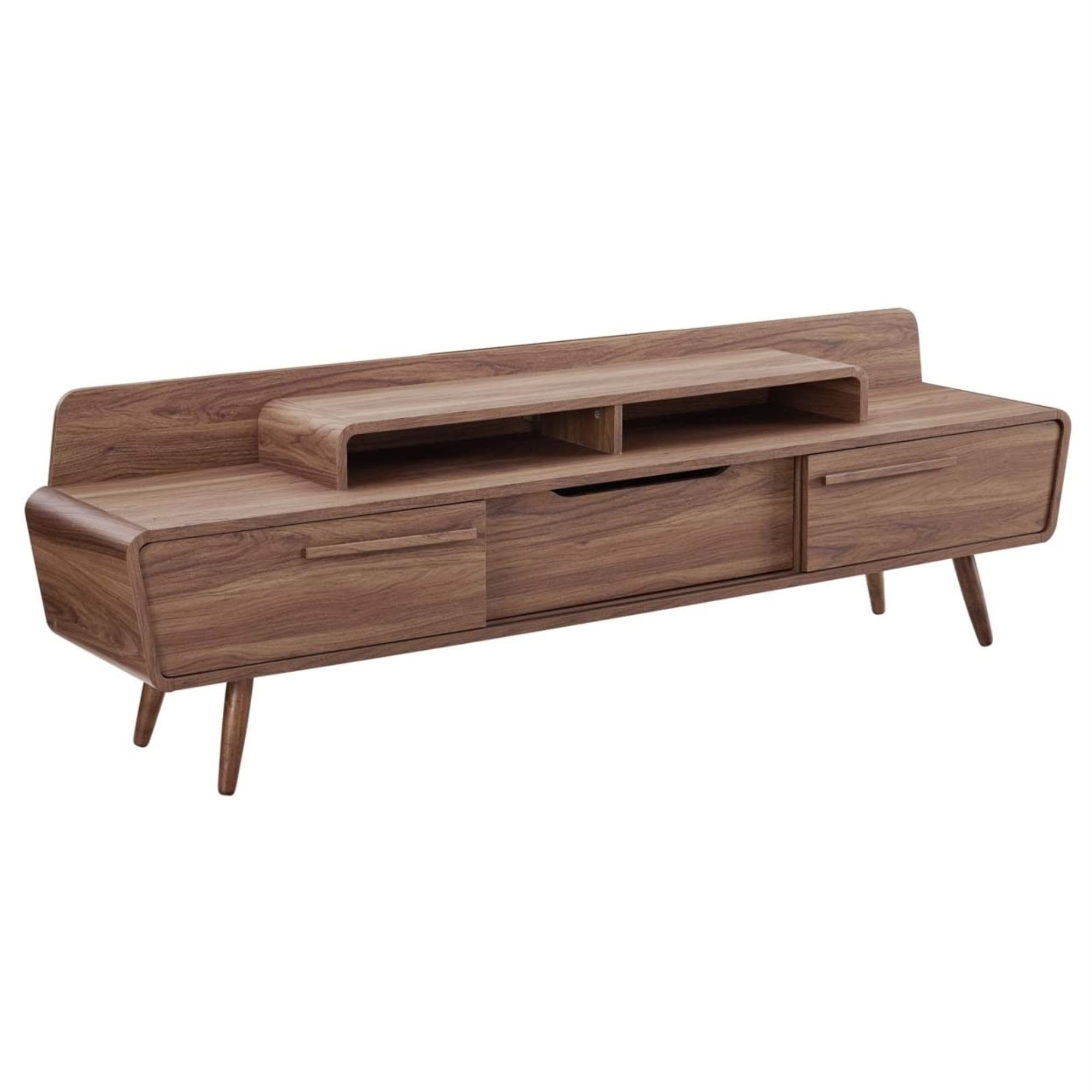 Casafoyer Omnistand 74' Mid-Century Modern Low Profile Media Console Entertainment Tv Stand In Walnut
