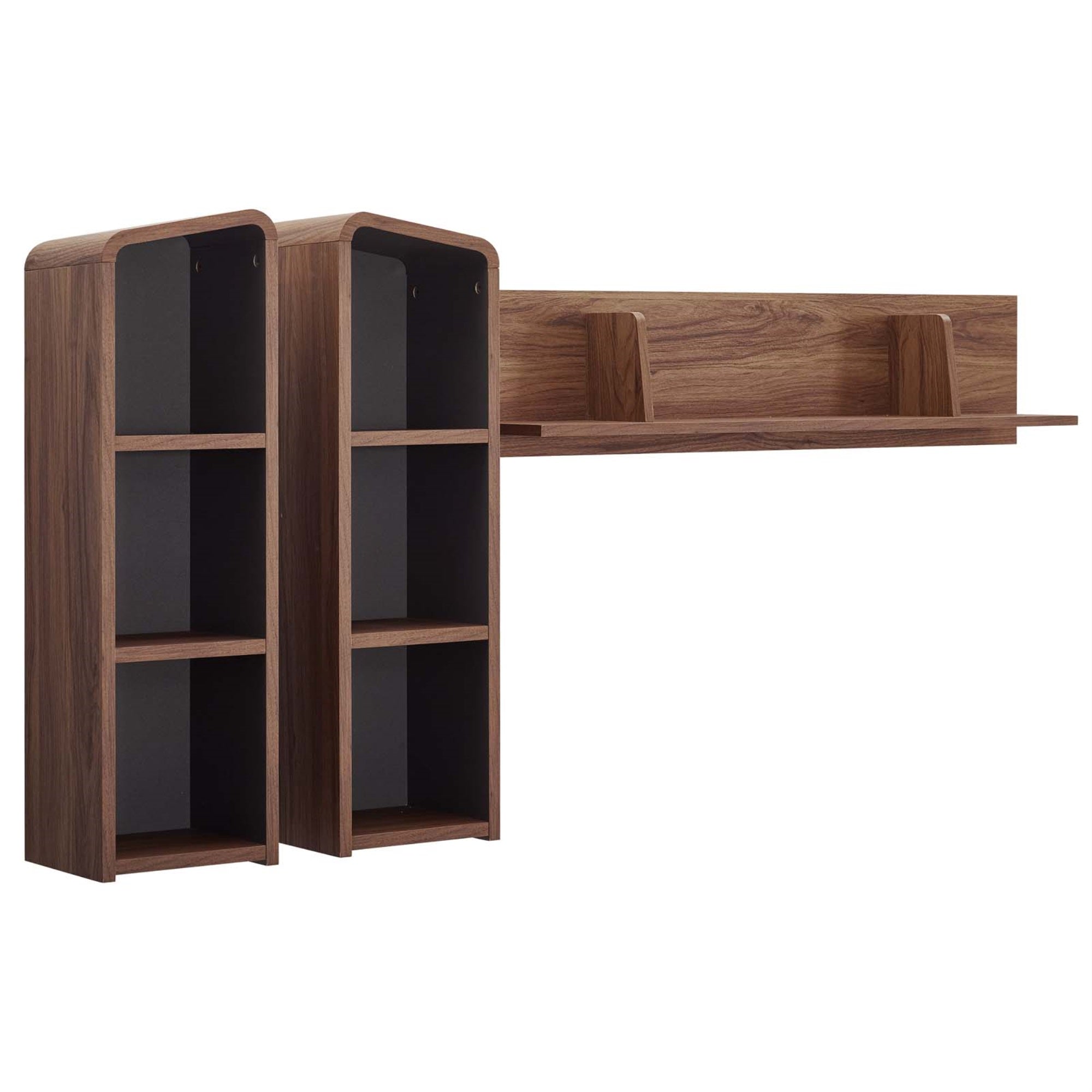 Omnistand Wall Mounted Shelves - Modern Mid-Century Design, Walnut Gray, 6 Cubbies, Open Shelf, Durable Particleboard Frame, Stylish Home Decor
