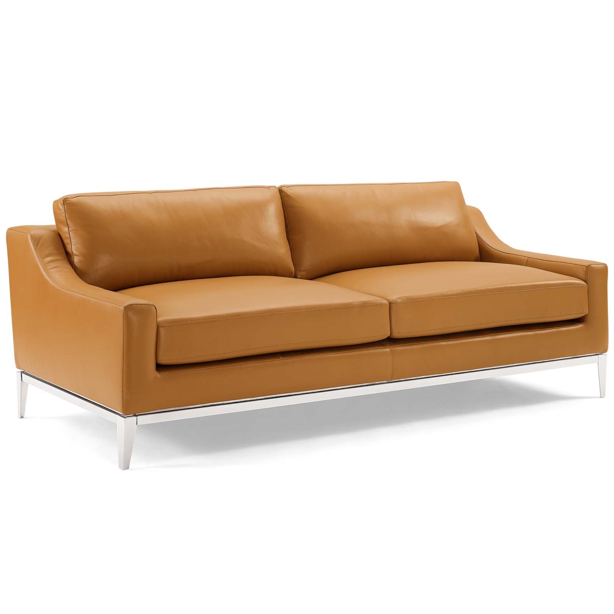 Harness 83.5' Stainless Steel Base Leather Sofa Tan