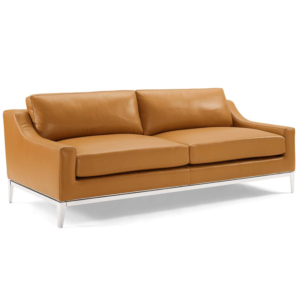Harness 83.5' Stainless Steel Base Leather Sofa Tan