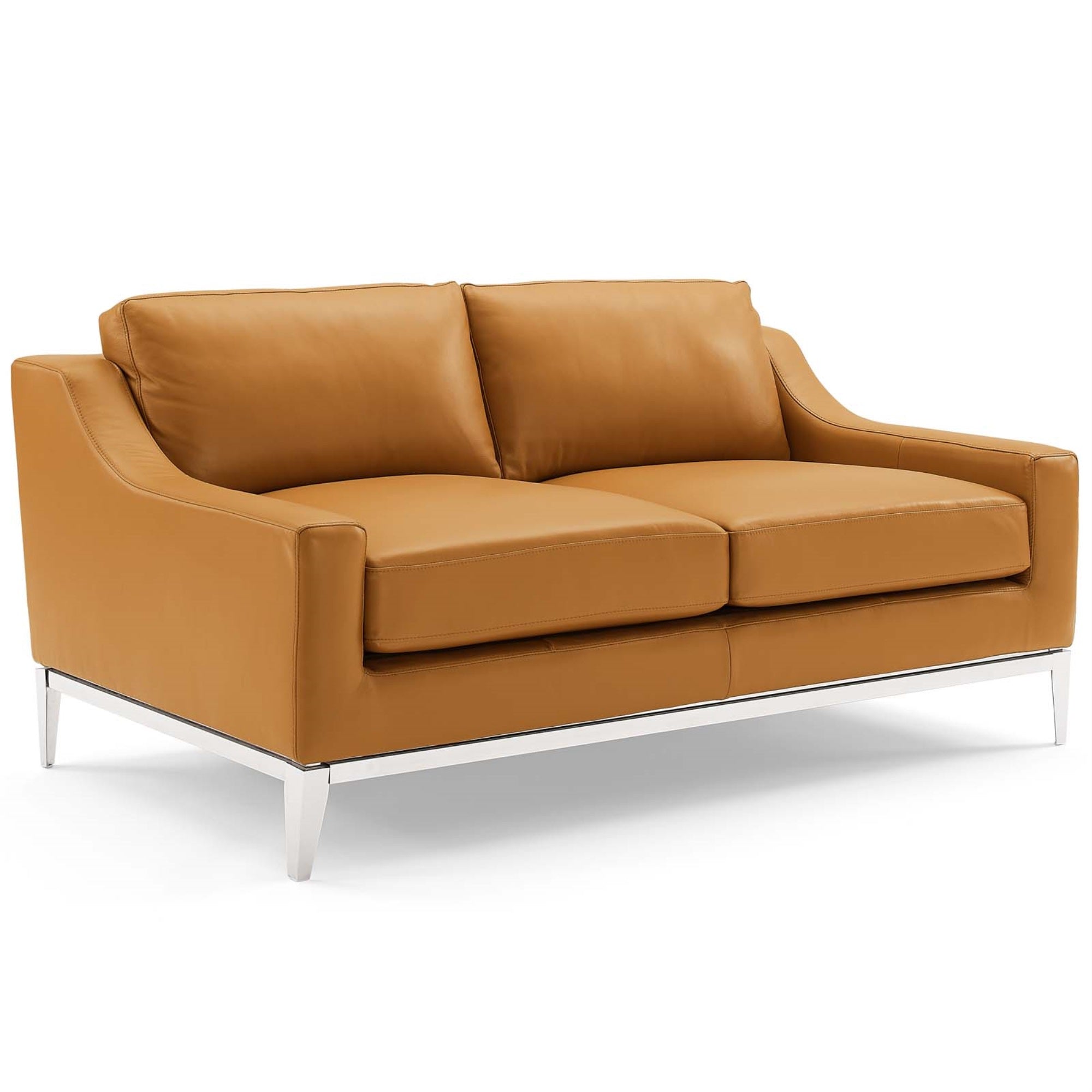 Harness 64' Stainless Steel Base Leather Loveseat Tan