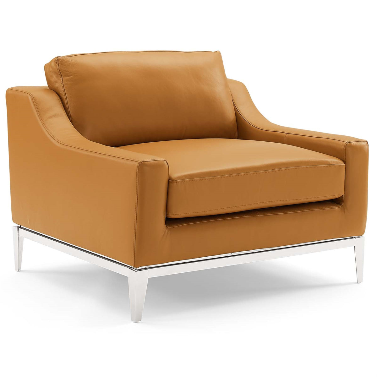 Harness Stainless Steel Base Leather Armchair Tan