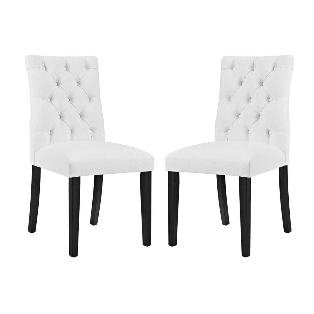Casafoyer Duchess Modern Tufted Button Faux Leather Upholstered Parsons Two Dining Chairs In White