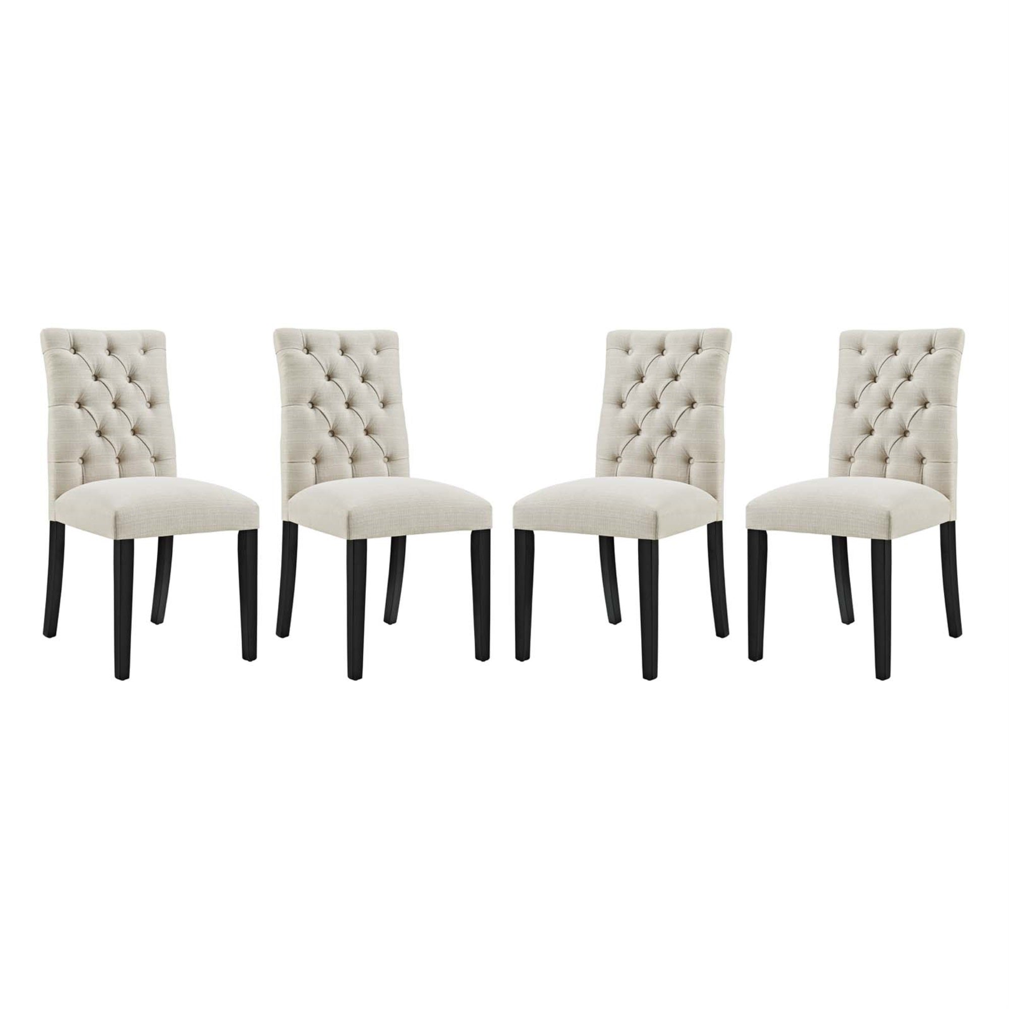 Duchess Dining Chair Set Of 4 - Chic Curvy Form, Tufted Button Back, Fine Fabric Upholstery - Comfortable & Sophisticated - Beige