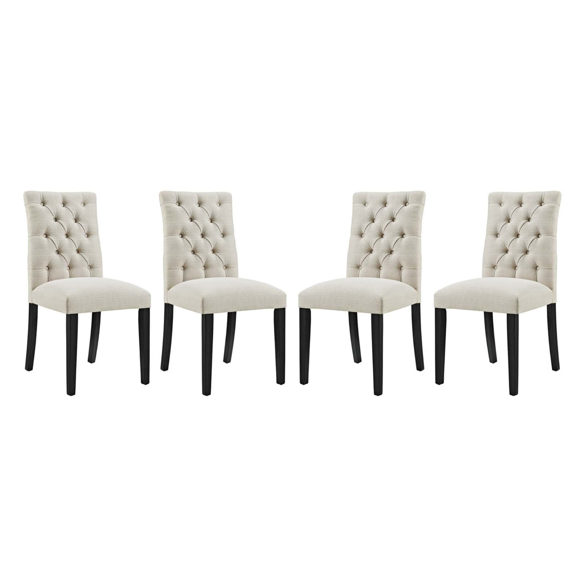 Duchess Dining Chair Set Of 4 - Chic Curvy Form, Tufted Button Back, Fine Fabric Upholstery - Comfortable & Sophisticated - Beige